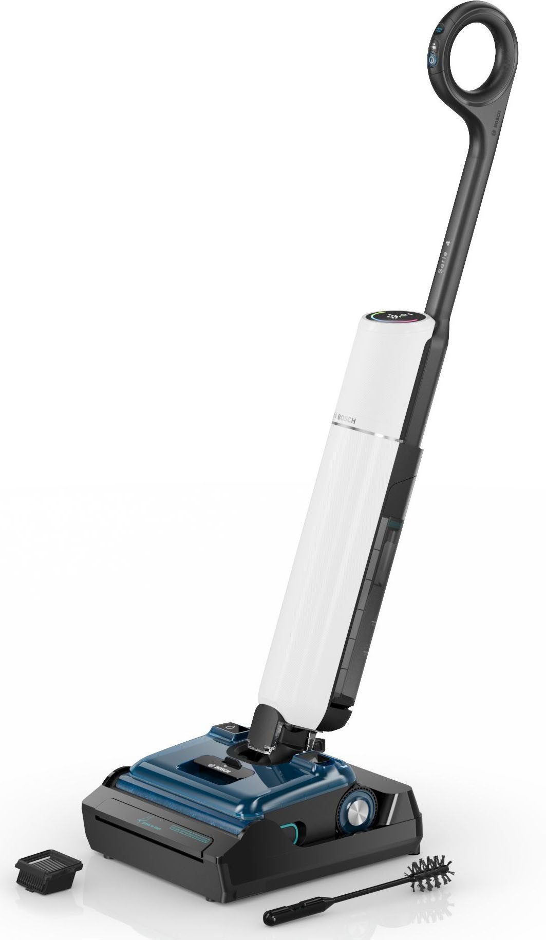 BOSCH Nass-Trocken-Sauger OneFlow Serie 4 BHF41WS, Selbstreinigung, 24.000 PA Saugkraft, 250 W, beutellos, Anti-Haarverwicklung, LED-Licht, Schnelltrocknung, 40 min Akku / 150m²