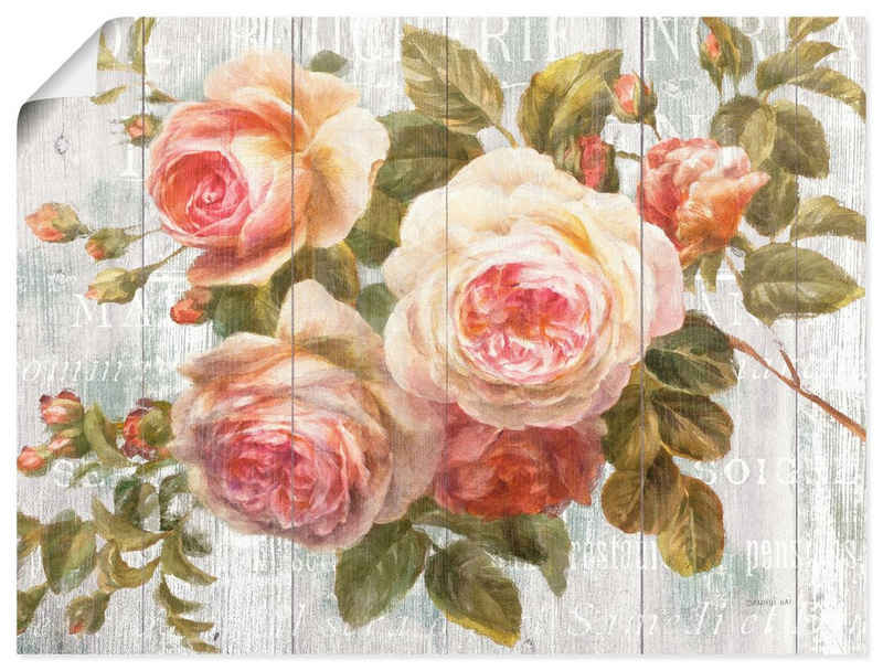 Artland Wandbild Vintage Rosen auf Holz, Blumen (1 St), als Leinwandbild, Wandaufkleber oder Poster in versch. Größen