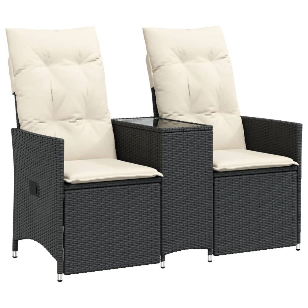 vidaXL Loungesofa Gartensofa 2-Sitzer Verstellbar mit Tisch Schwarz Poly Rattan, 1 Teile