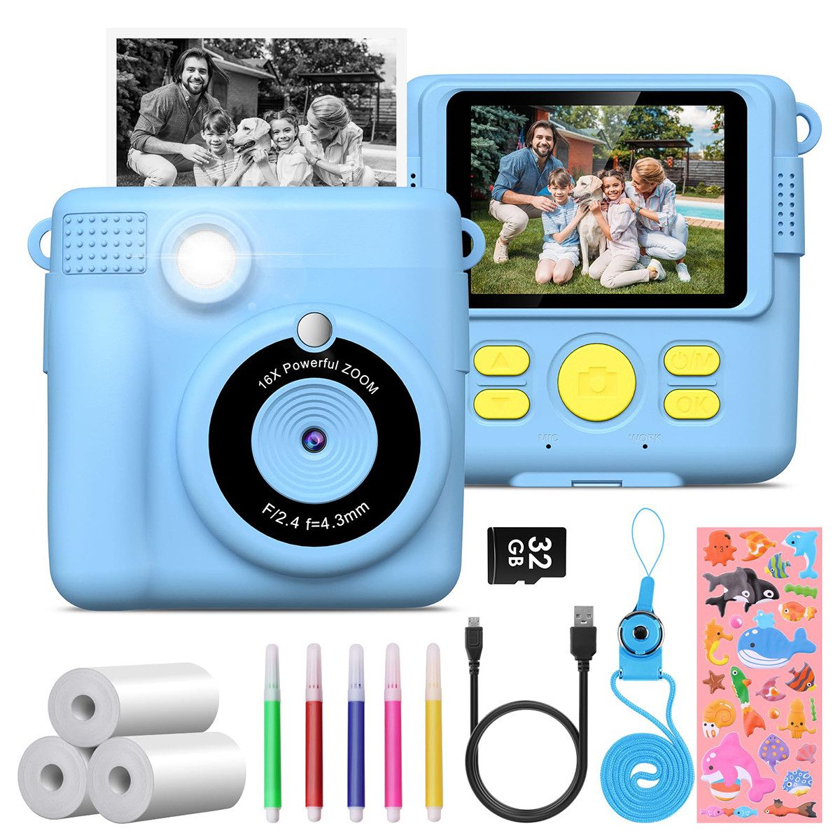 Kinderkamera 1080P 2,4 Zoll Bildschirm Druckpapier 32GB TF Kinderkamera