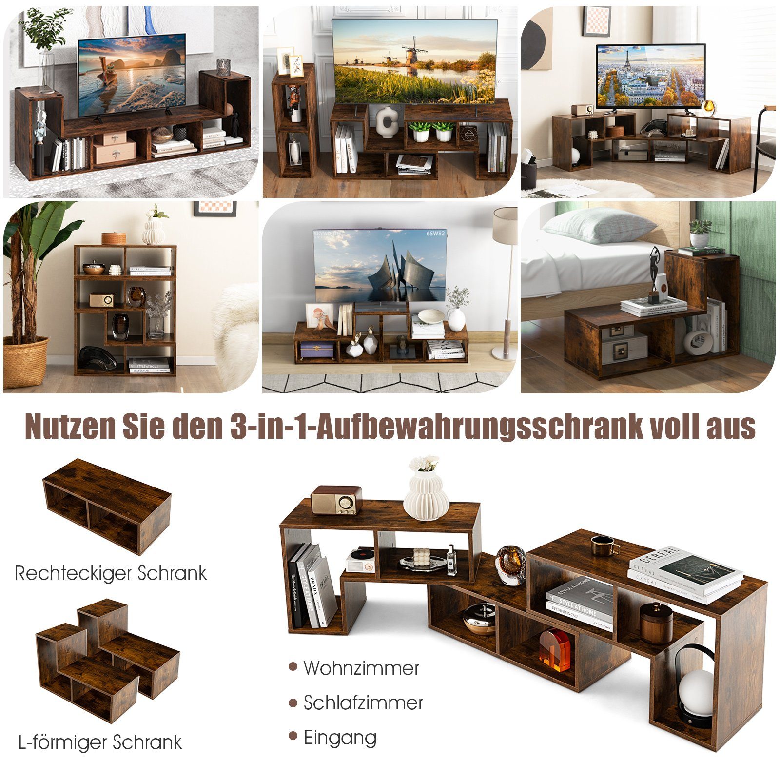 COSTWAY TV-Schrank Eckregal 3-teilig, ausziehbar, frei Kombinierbar günstig online kaufen