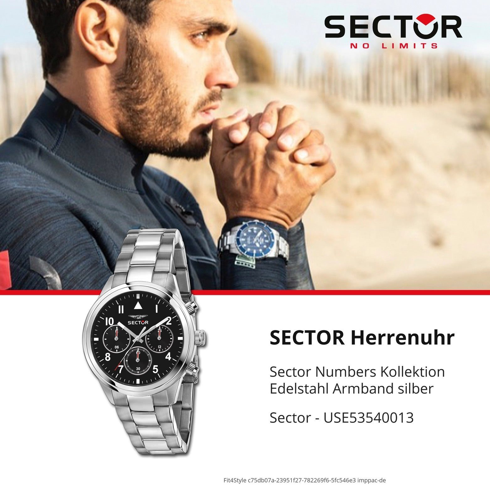 Sector Multifunktionsuhr Sector Herren Multifunkt, (ca. 45mm), silber groß Edelstahlarmband Armbanduhr Armbanduhr Herren rund