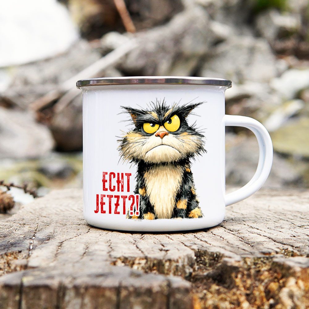 Cadouri Tasse ECHT JETZT?! Camping Emaille Tasse, Campingtasse, Metall, Campingbecher, Kaffeetasse für Camper, handgefertigt, Geschenk, 300 ml