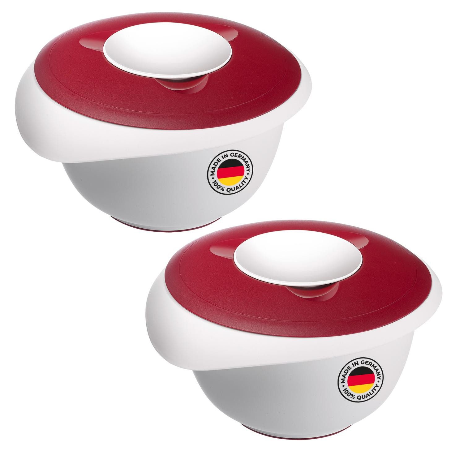 WESTMARK Rührschüssel mit zweigeteiltem Deckel, 3,5 l, Mit Ausgießer, Kunststoff, Weiß/Rot, PP, PE