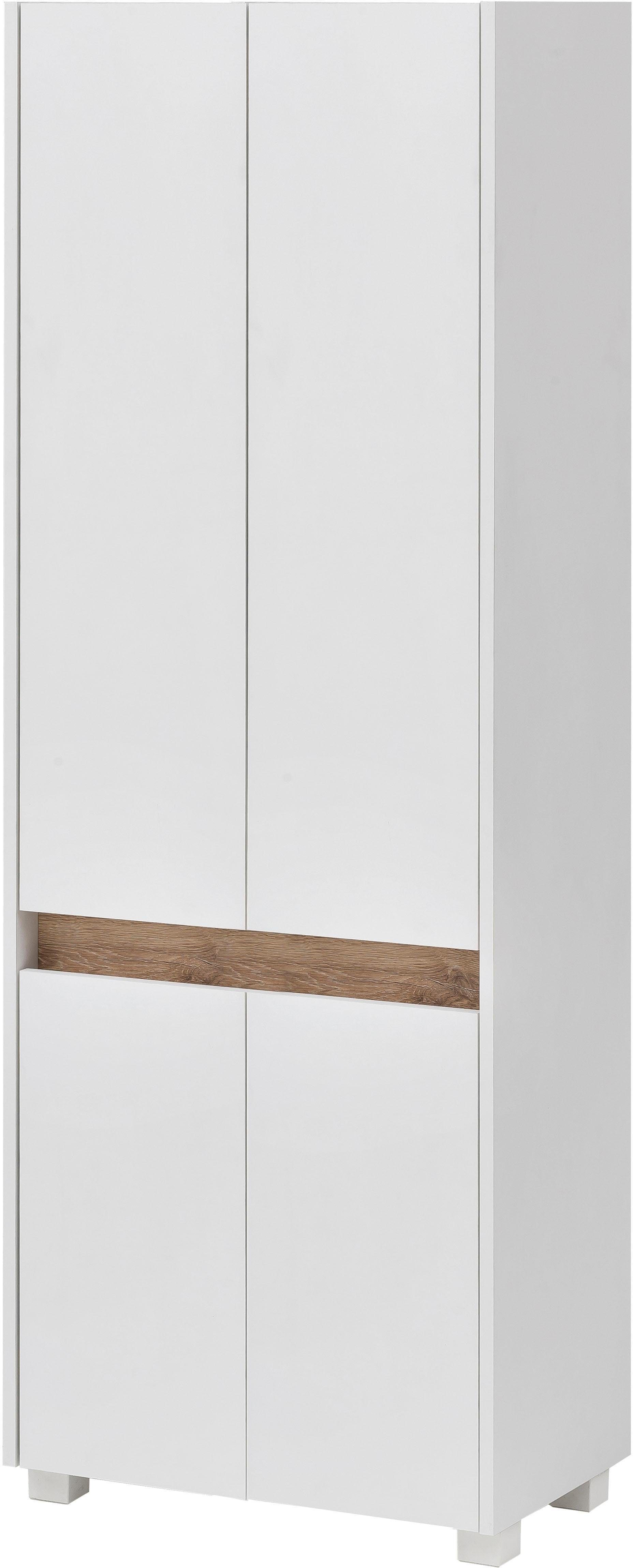 Schildmeyer Hochschrank Cosmo Breite 57 cm, Badezimmerschrank, Blende im modernen Wildeiche-Look weiß | weiß | Hochschränke