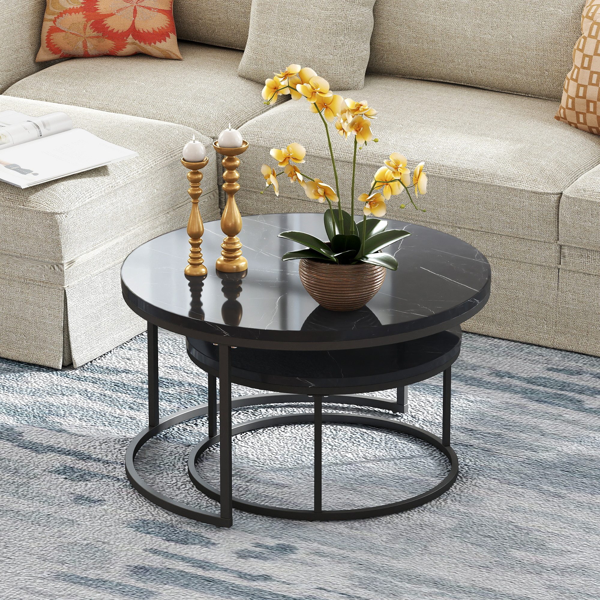 HAUSS SPOLE Couchtisch rund 2er-Satztisch Beistelltisch stapelbarer Sofatis günstig online kaufen