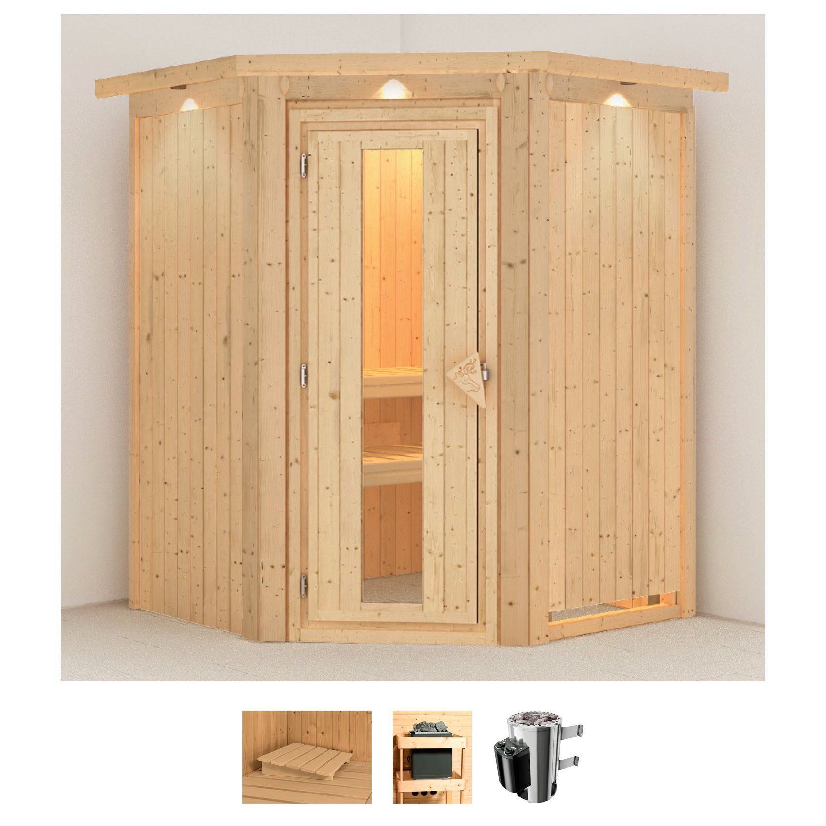 Karibu Sauna Nanna, BxTxH: 165 x 165 x 202 cm, 68 mm, (Set) Ofen 3,6 kW intgr. Strg