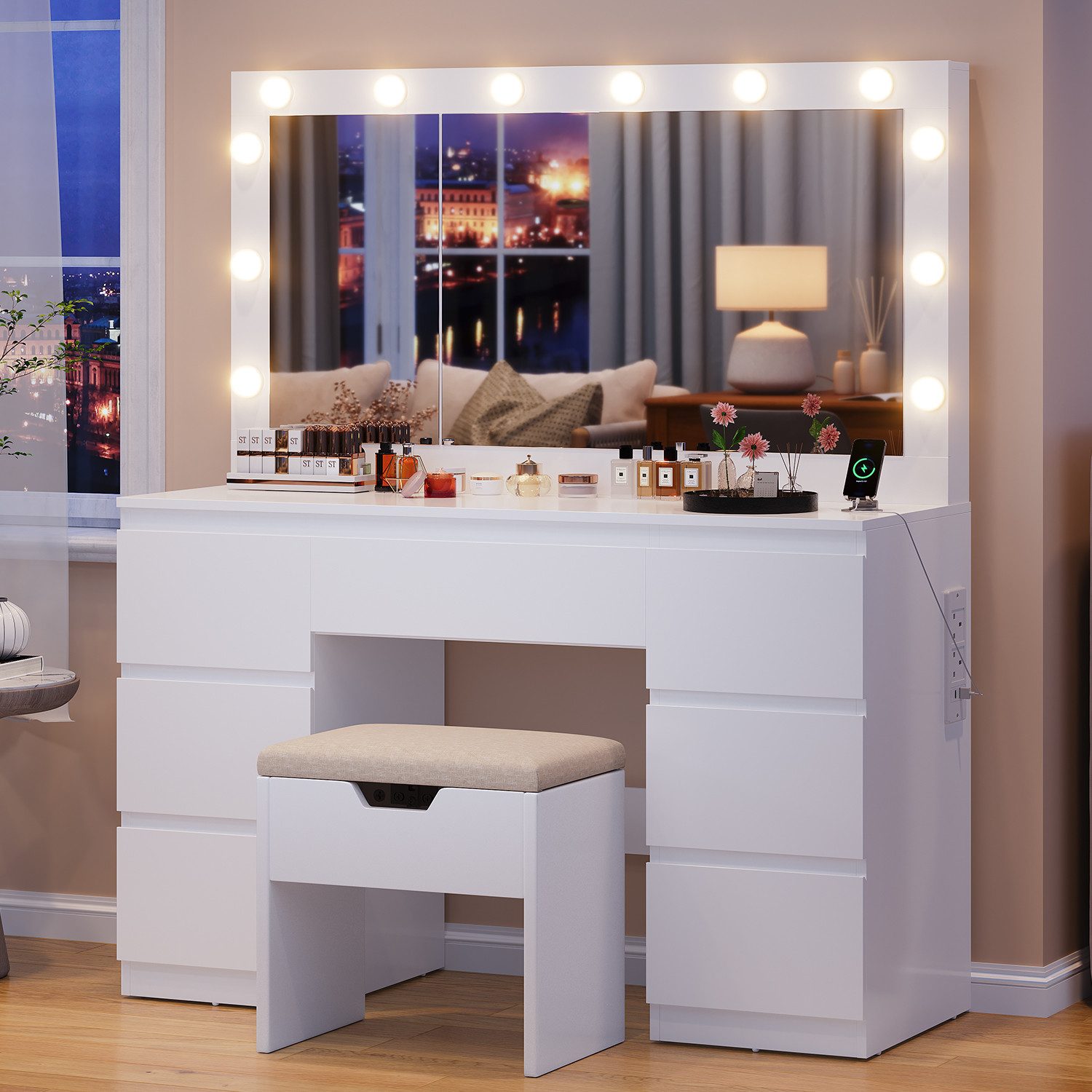 HOMALL Schminktisch Großer Schminktisch, Maße 120 x 40 x 140 cm, mit Schmuc günstig online kaufen