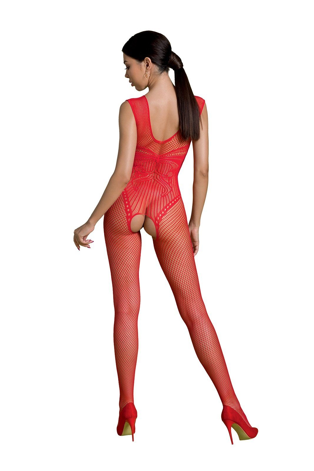 Passion (1 St) Collection 20 ouvert Bodystocking Passion Netz rot Catsuit transparent Eco DEN Bodystocking