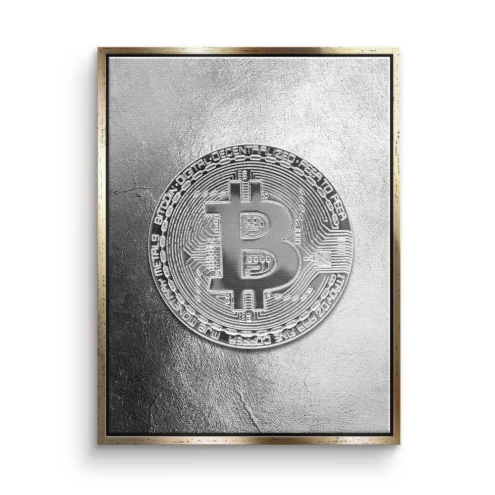 DOTCOMCANVAS® Leinwandbild, goldener - - Rahmen Crypto Silber - Trading Bitcoin - Leinwandbild Premium Motivation