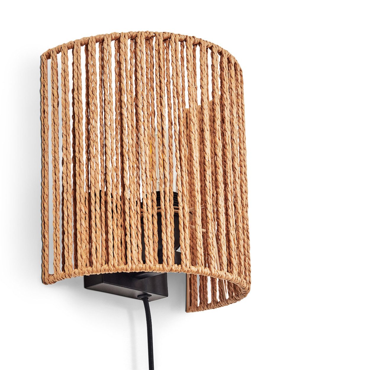 hofstein Wandleuchte Wandlampe aus Metall/Seil/Bast in Schwarz/Natur, Boho- günstig online kaufen
