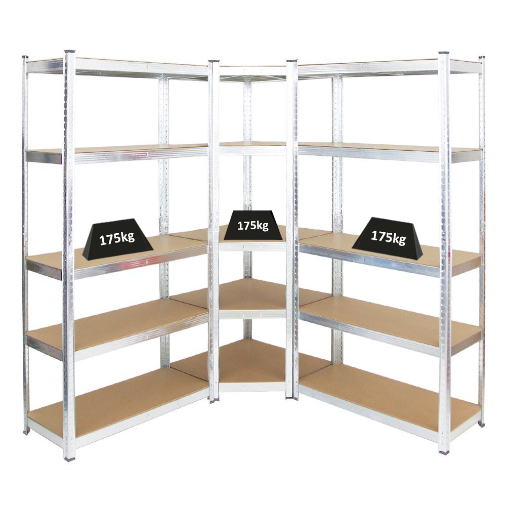 PROREGAL® Eckregal MegaDeal 1x Eckregal + 2x Schwerlastregal Ragnar, Verschiedene Farben, Stabiles Lagerregal Eckregal mit 175kg Fachlast Steckmontage