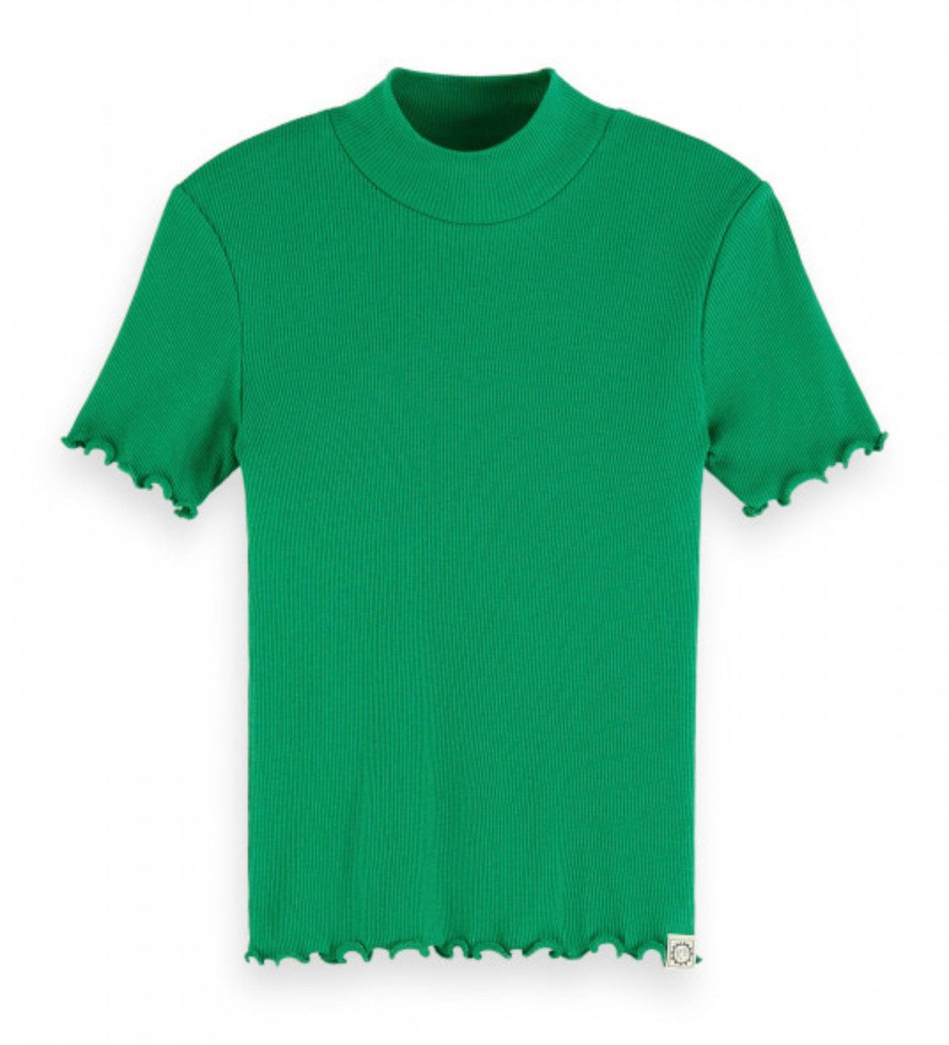 Scotch & Soda T-Shirt Mädchen Ripp-T-Shirt mit Stehkragen und Wellensaum – Kurzarmshirt