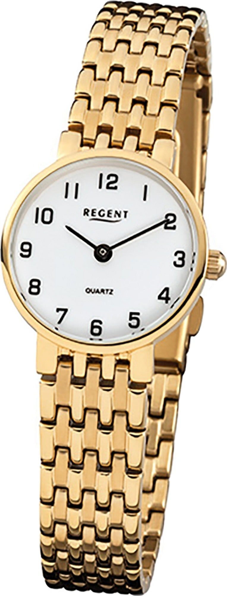 Regent Quarzuhr Regent Stahl Damen Uhr F-716 Quarzuhr, Damenuhr Edelstahl, ionenplattiert rundes Gehäuse, klein (ca. 24mm)