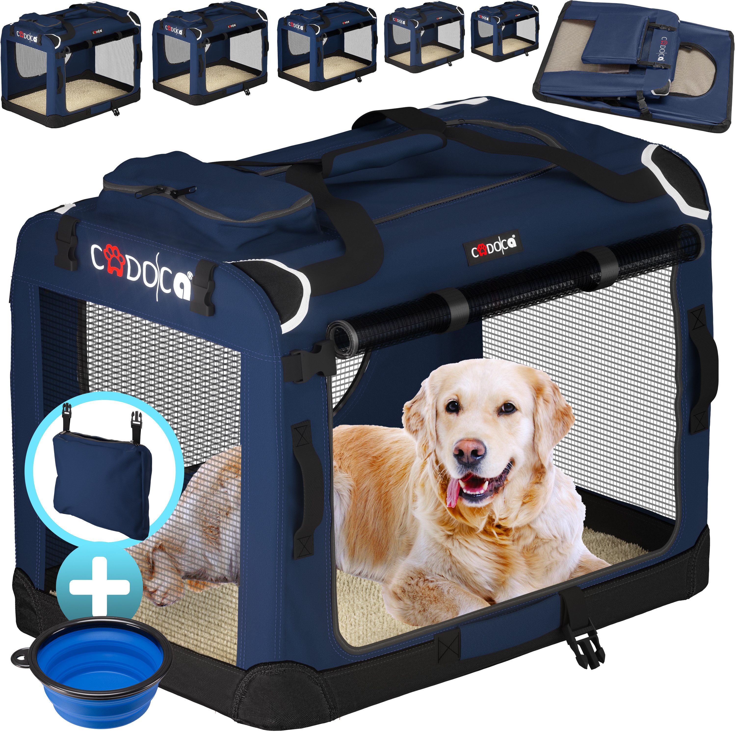 Cadoca Tiertransportbox, faltbar S 50x34x36cm Hundebox Hundetransportbox Navy blau