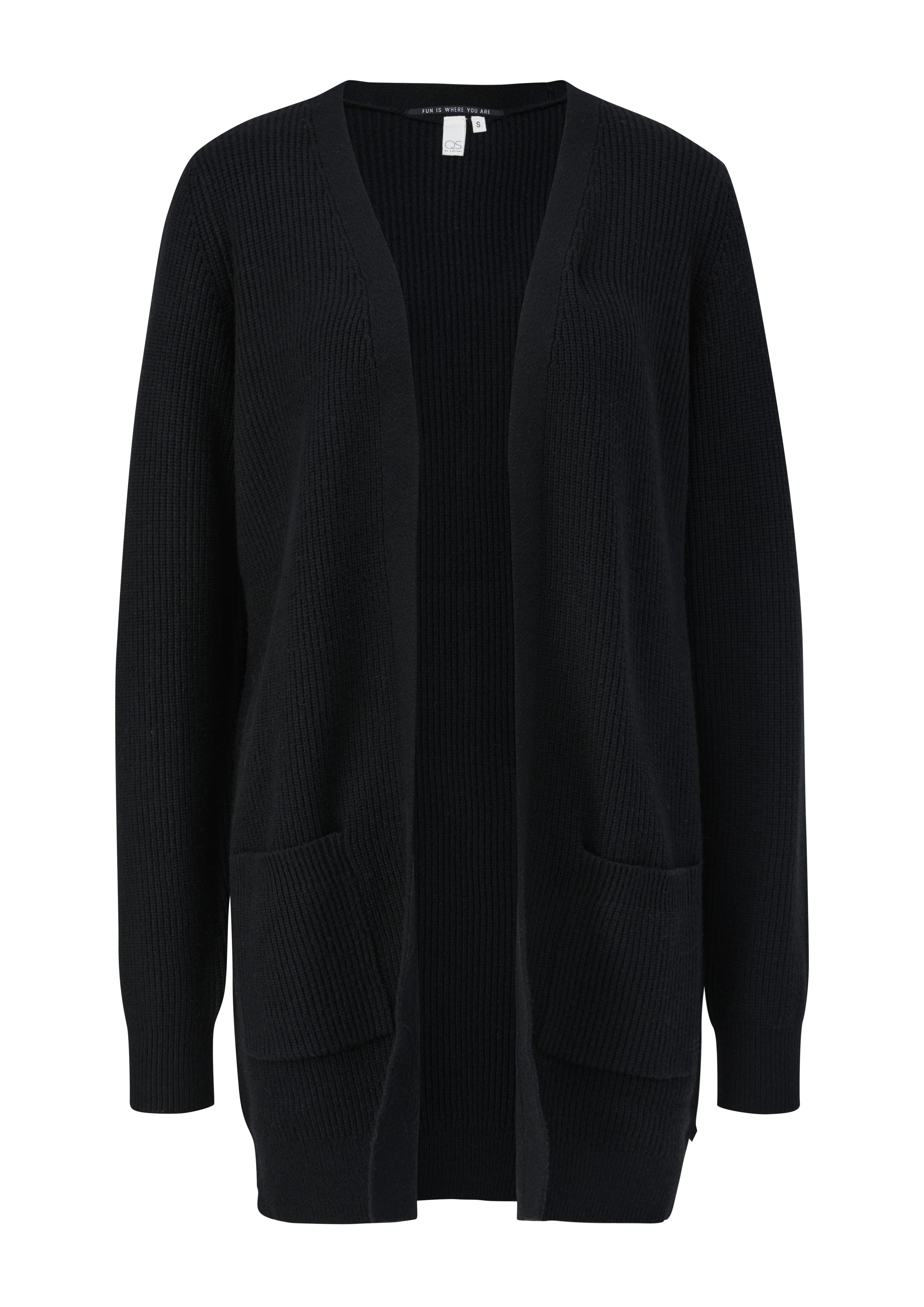 Taschen mit Funktionsjacke Cardigan QS schwarz aufgesetzten