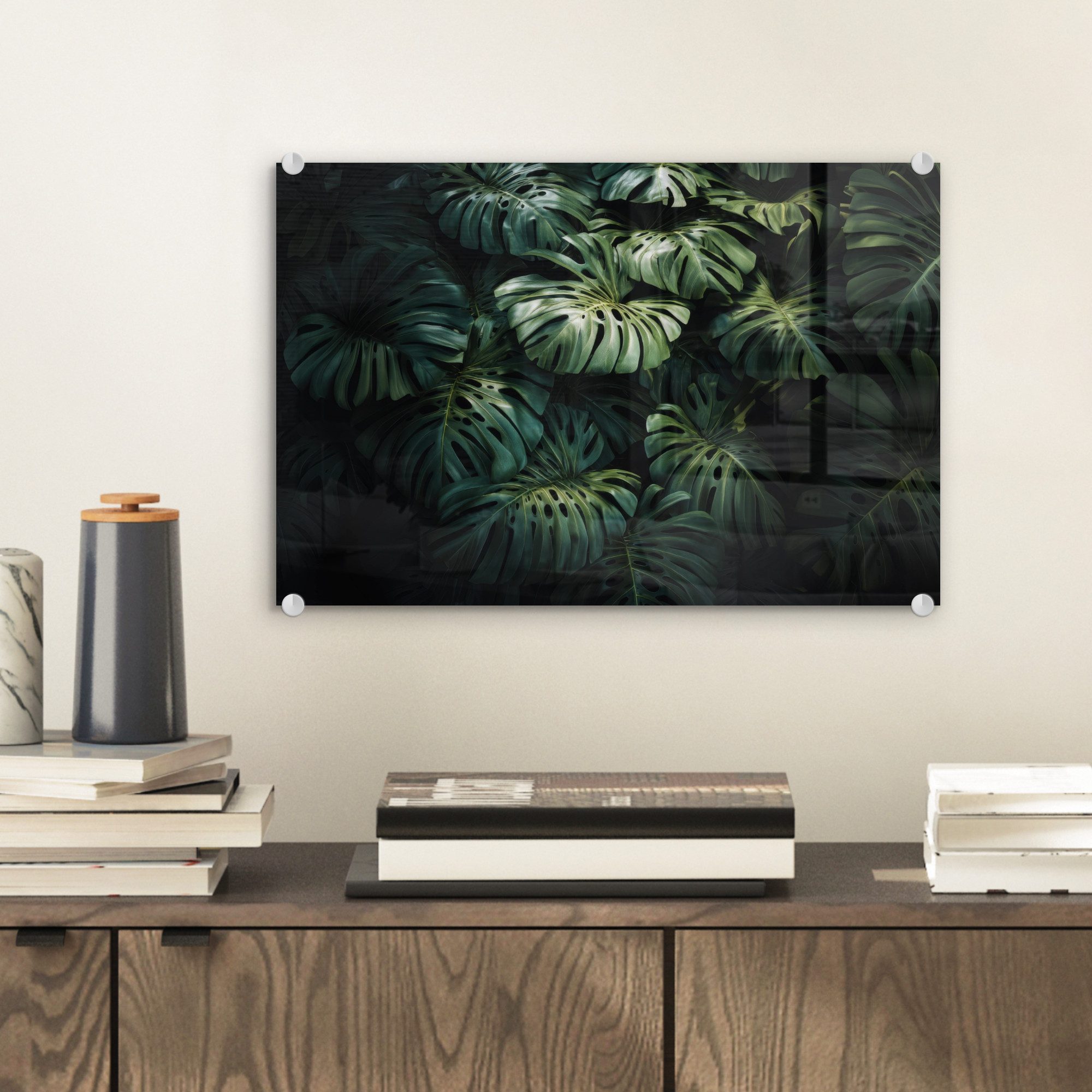 MuchoWow Acrylglasbild Pflanze - Monstera - Licht, Inkl. Aufhängung, Glasbi günstig online kaufen