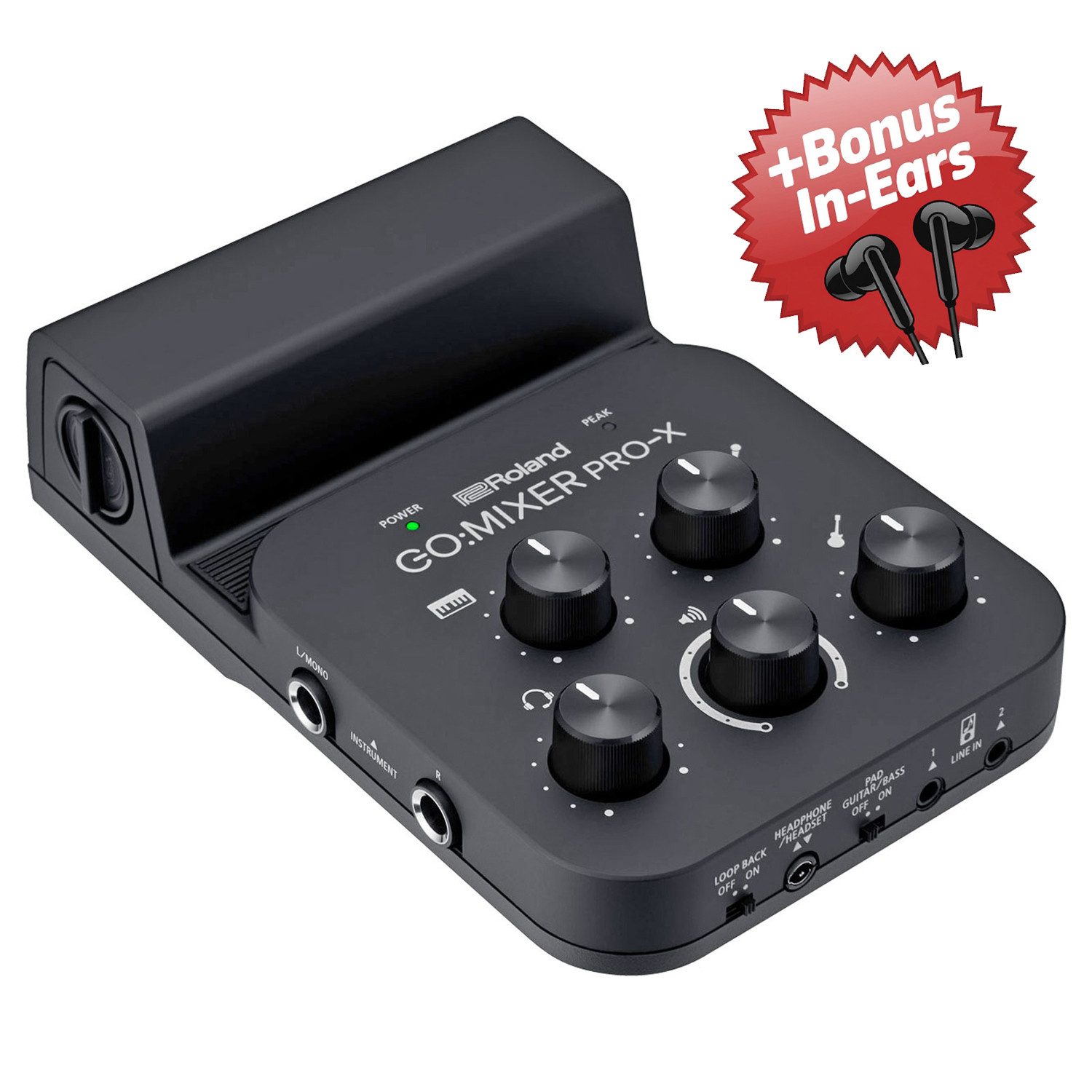 Roland Audio Roland GO:Mixer Pro-X Audio-Interface + Bonus In-Ear Kopfhörer Digitales Aufnahmegerät (Kompakter Audio-Mixer für Mobilgeräte)