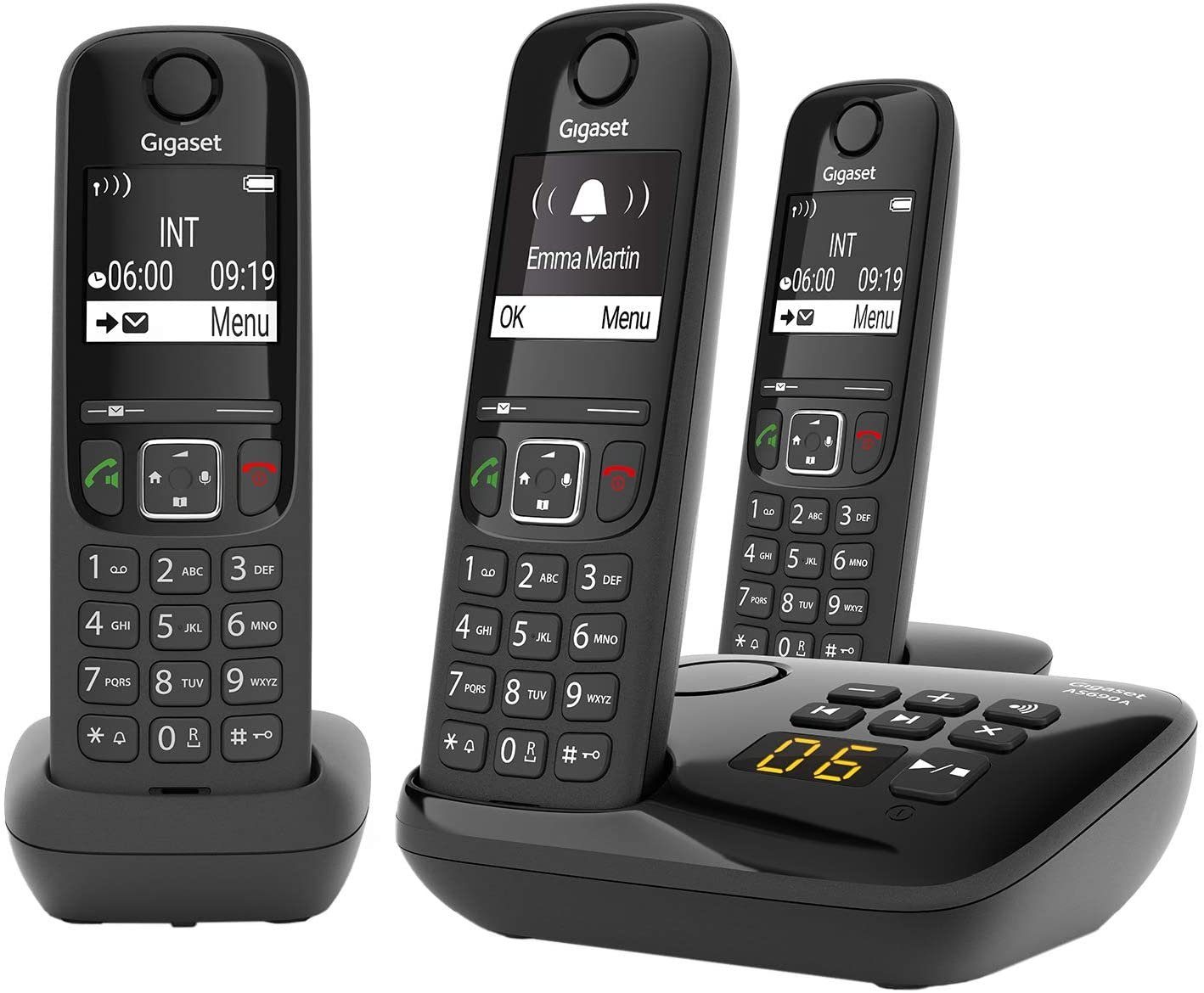 Gigaset Gigaset AS690A Trio - 3 Schnurlose Telefone mit Anrufbeantworter Schnurloses DECT-Telefon (Mobilteile: 3, Freisprechen & Anrufschutz & einstellbare Klangprofile)