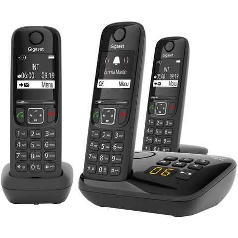 Gigaset Gigaset AS690A Trio - 3 Schnurlose Telefone mit Anrufbeantworter Schnurloses DECT-Telefon (Mobilteile: 3, Freisprechen & Anrufschutz & einstellbare Klangprofile)