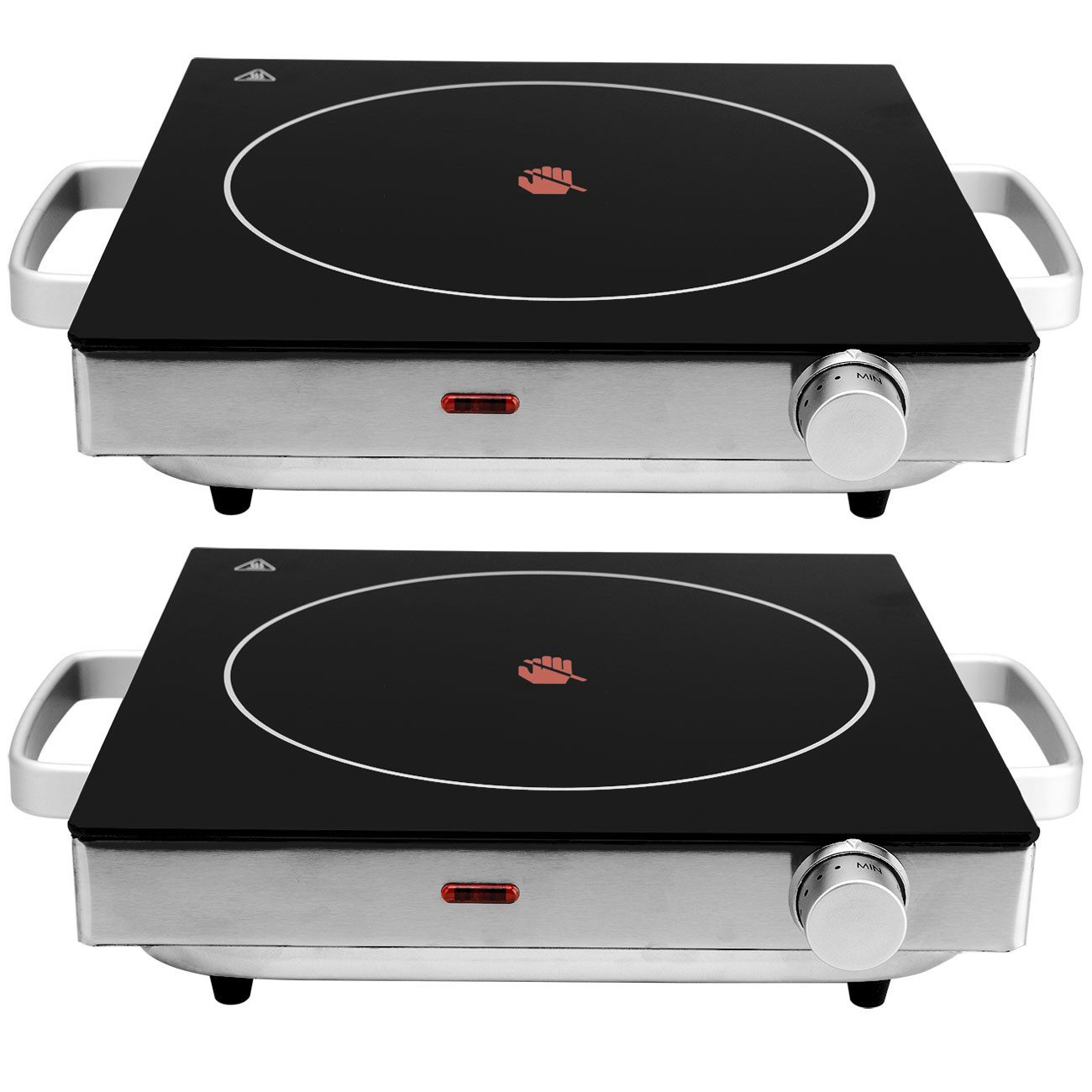 Casativo Einzelkochplatte Mobile Glaskeramik Kochplatte Infrarot-Wärme Ø20cm 2000W IP64, 1er & 2er-Set, stufenlose Temperaturregelung, 35 x 7,6 x 30cm