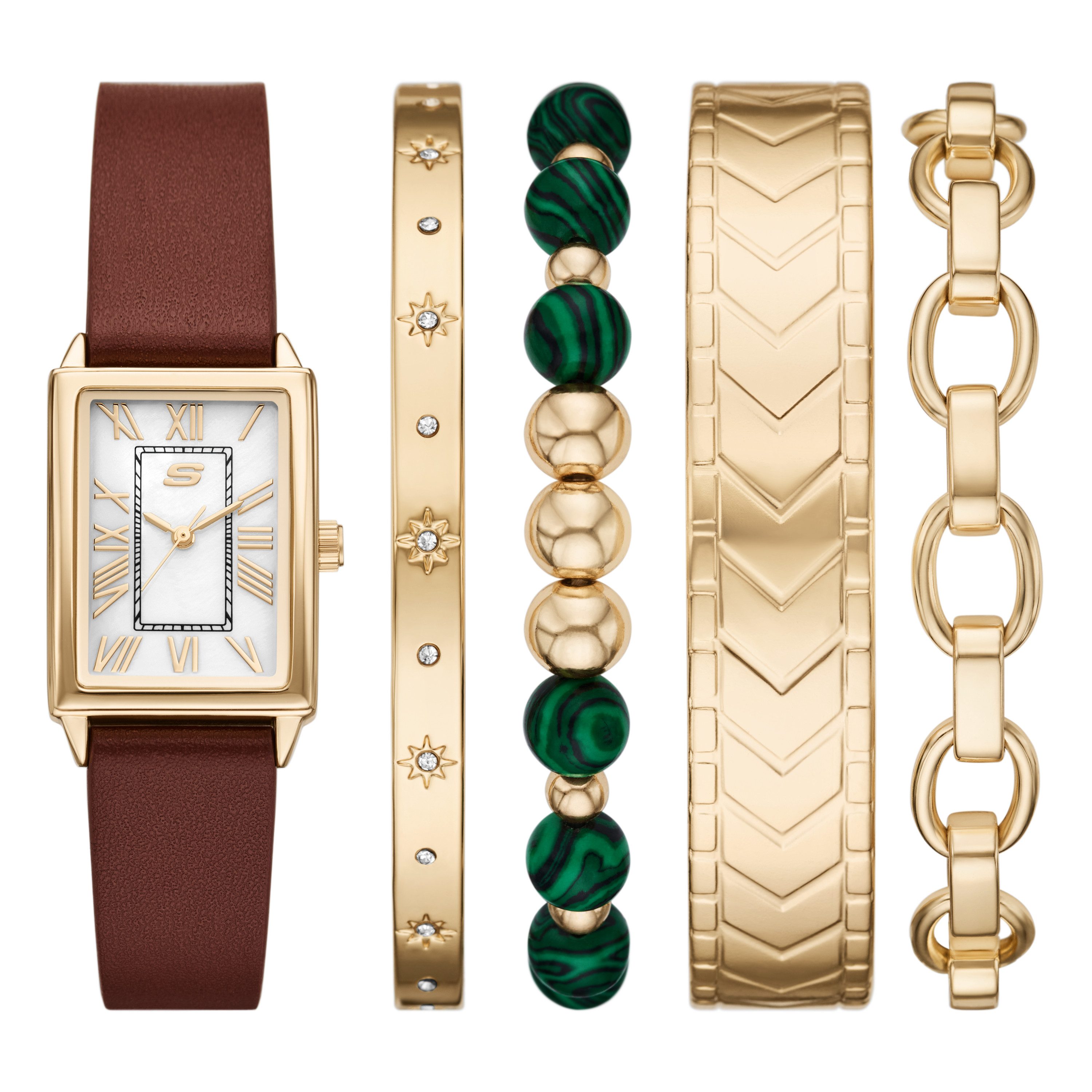 Skechers Quarzuhr SETS SR9131, (Set, 5-tlg., mit 4 Armbändern), Armbanduhr, Damenuhr, Ideal auch als Geschenk, analog