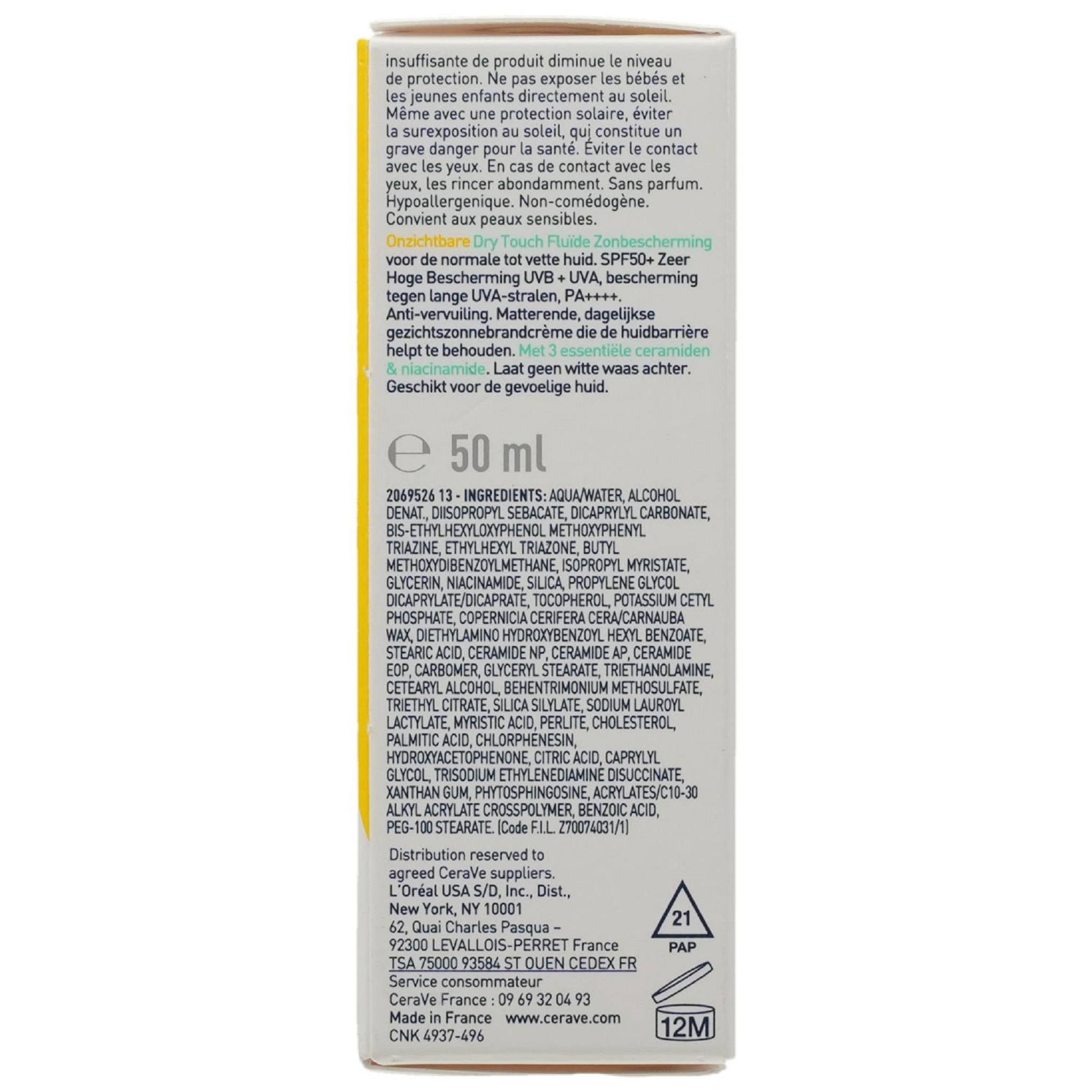 CeraVe Sonnenschutzcreme CERAVE Sonnenschutz Fluid Invisi.mattier.SPF 50+ 50ml PZN 20115679