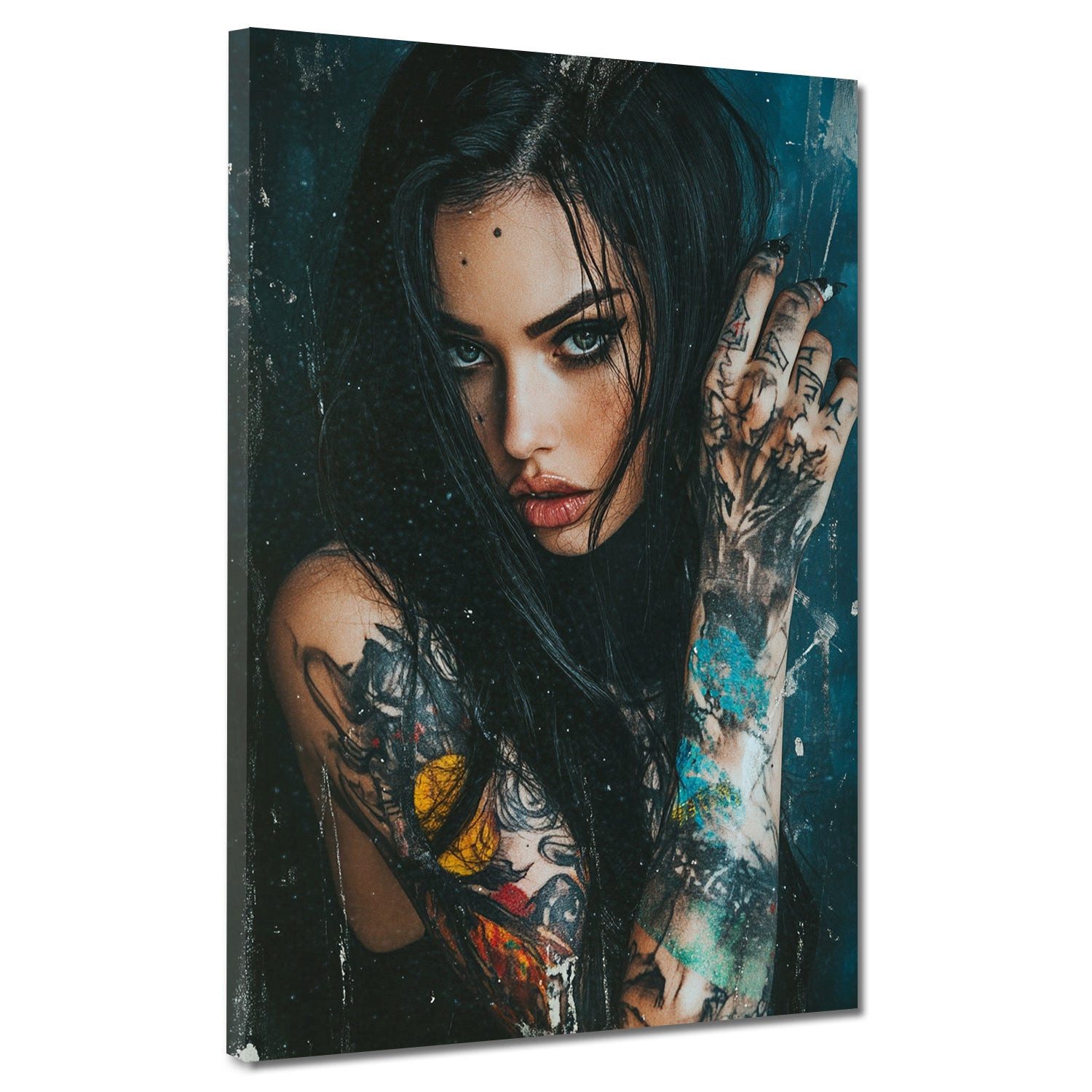 Artedinoi Leinwandbild Frau mit Tattoos intensiv geheimnisvoll modern Leinwandbild Wandbild X, Frau mit Tattoos, geheimnisvoll