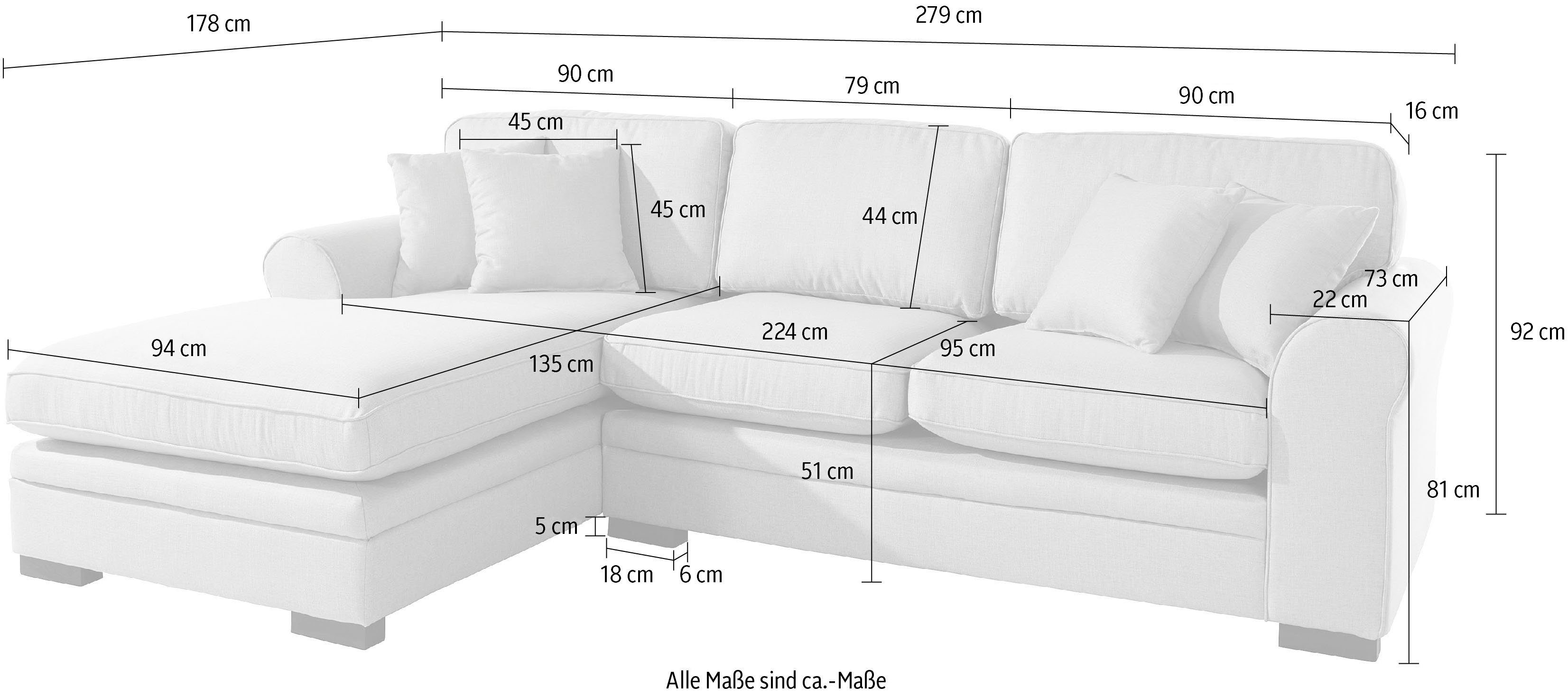 Home affaire Zierkissen, incl. Broughton, 4 Ecksofa weicher Keder Sitzkomfort