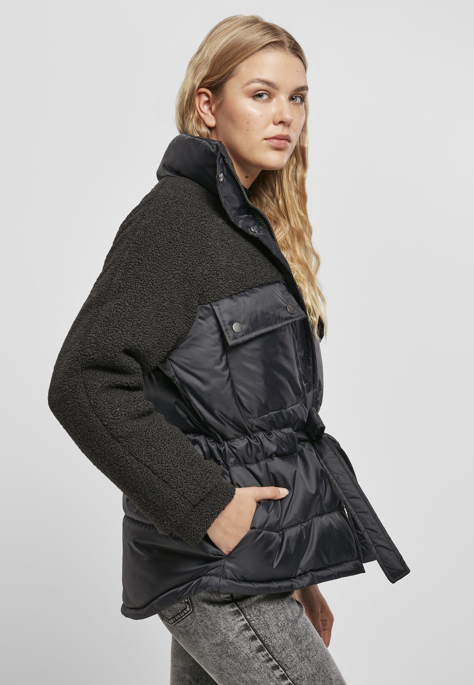 Damen CLASSICS Ladies Winterjacke Jacket URBAN Puffer Mix black Sherpa (1-St)