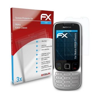 atFoliX Schutzfolie Displayschutz für Nokia 6303i Classic, (3 Folien), Ultraklar und hartbeschichtet