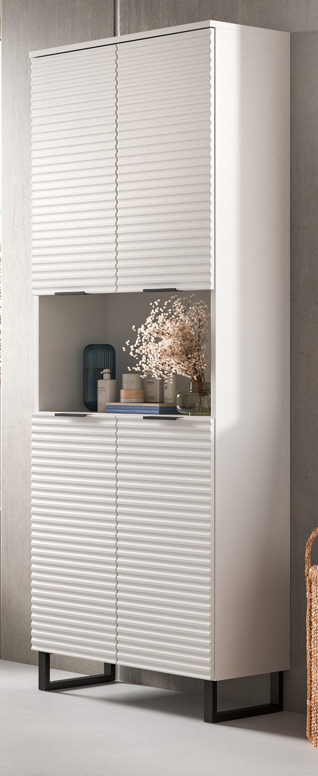 Inn.Furn Hochschrank Roove (Großer Badschrank in Weiß, 4-türig, 70 x 193 cm) mit Soft-Close-Funktion