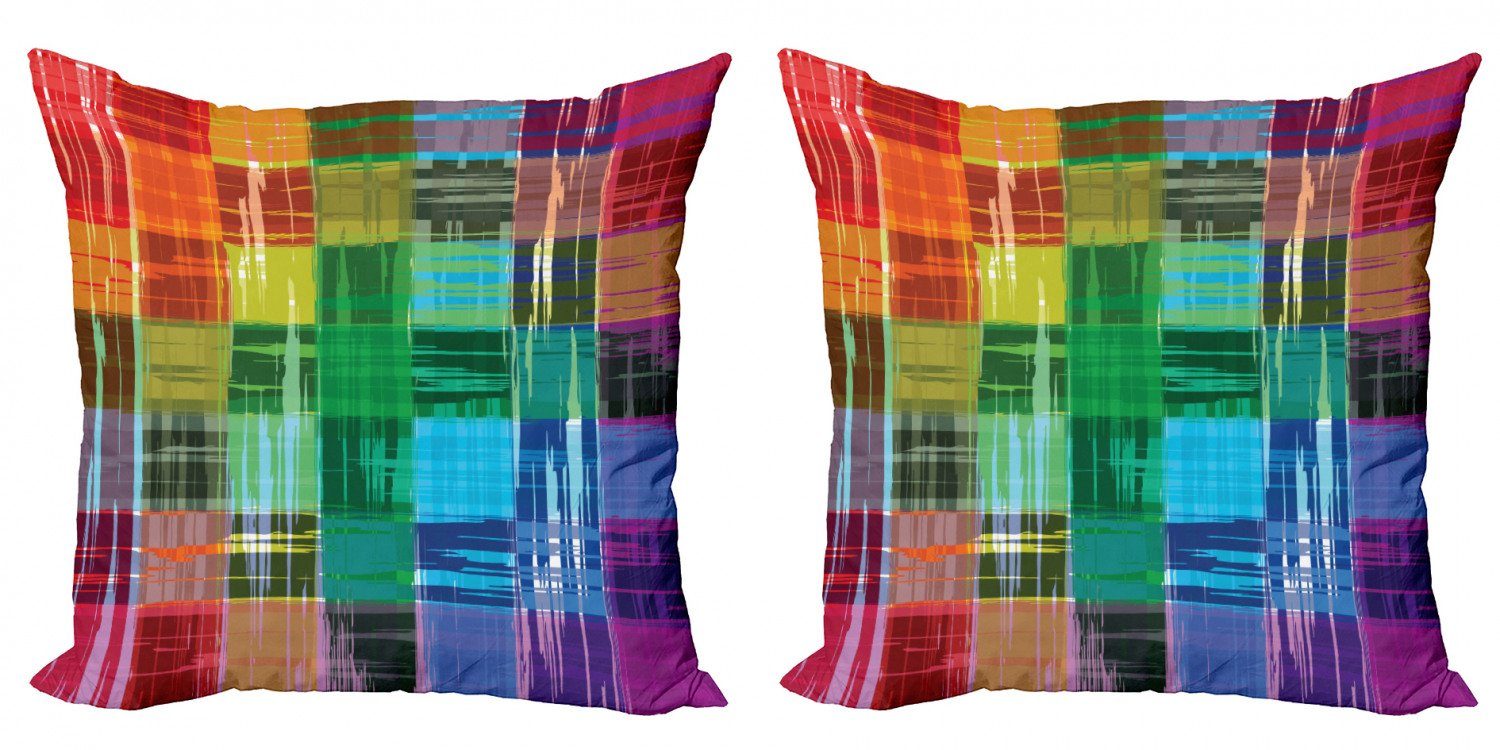 Kissenbezüge Modern Accent Doppelseitiger Digitaldruck, Abakuhaus (2 Stück), Jahrgang Rainbow Plaid-Kunst-Muster