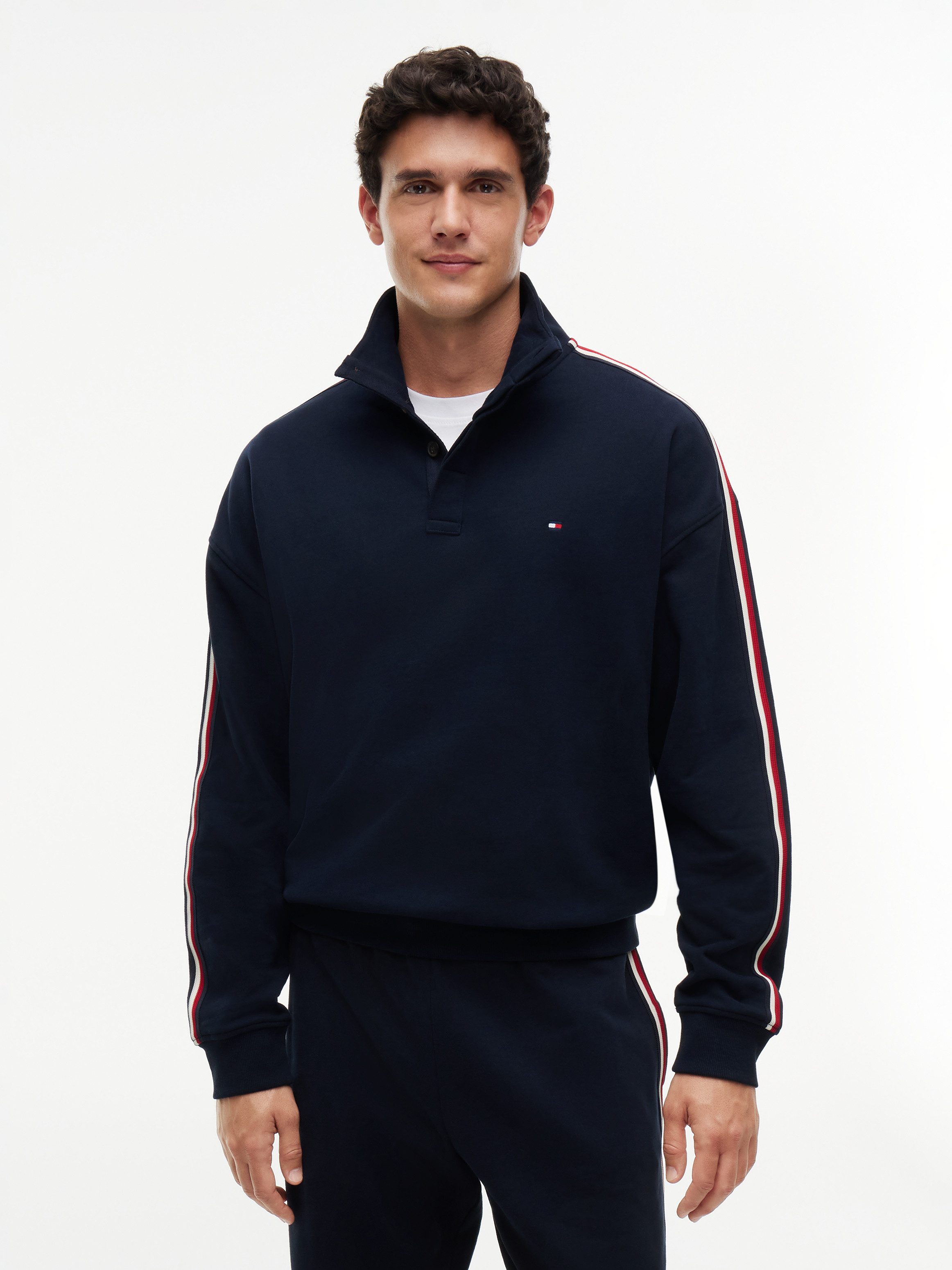 Tommy Hilfiger Underwear Sweatshirt HALF BUTTON DOWN mit Global-Streifen und Knöpfen
