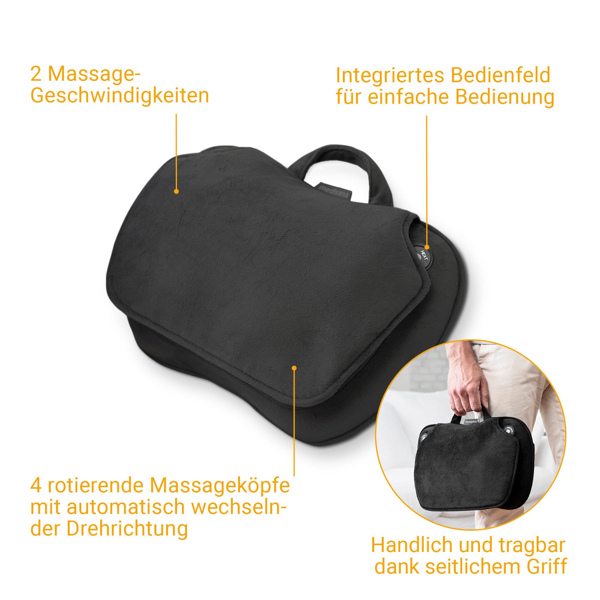 medisana Shiatsu-Massagekissen MC 850, Shiatsu-Massage für Schulter, Rücken, Beine und Nacken, Wärmefunktion
