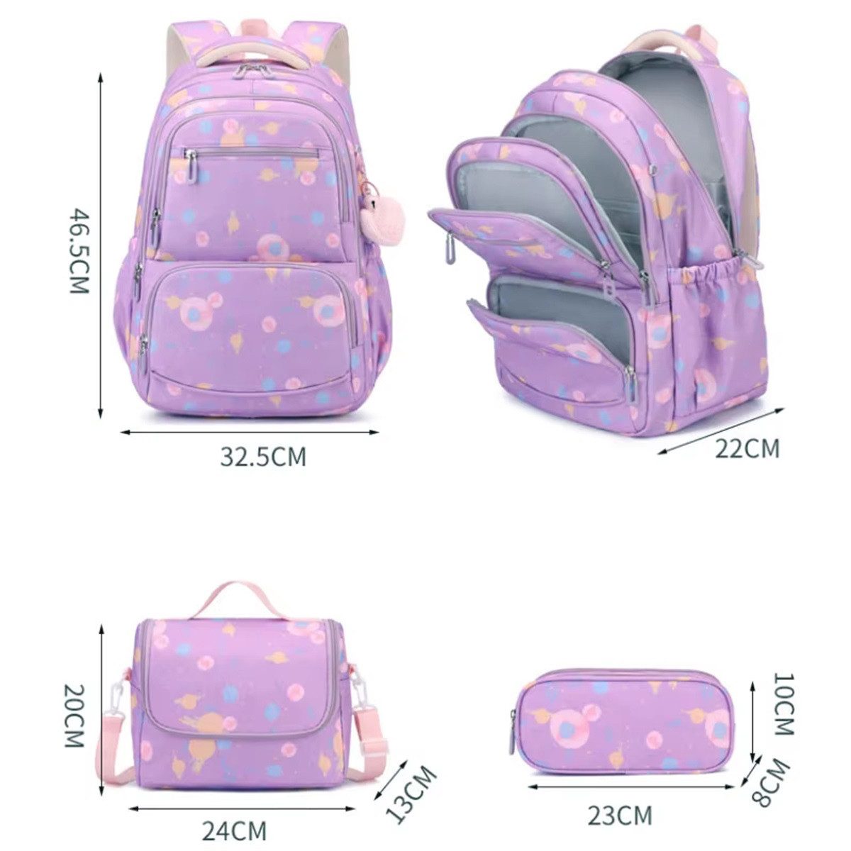 MOPUEA Schulrucksack Rucksack Schultaschen 3er Set Schule Mädchen Jungen Teenager (Turnbeutel Seitentasche, Laptopfach, Wasserabweisend Schulranzen, 3-tlg., mit – Bild 2 von 5