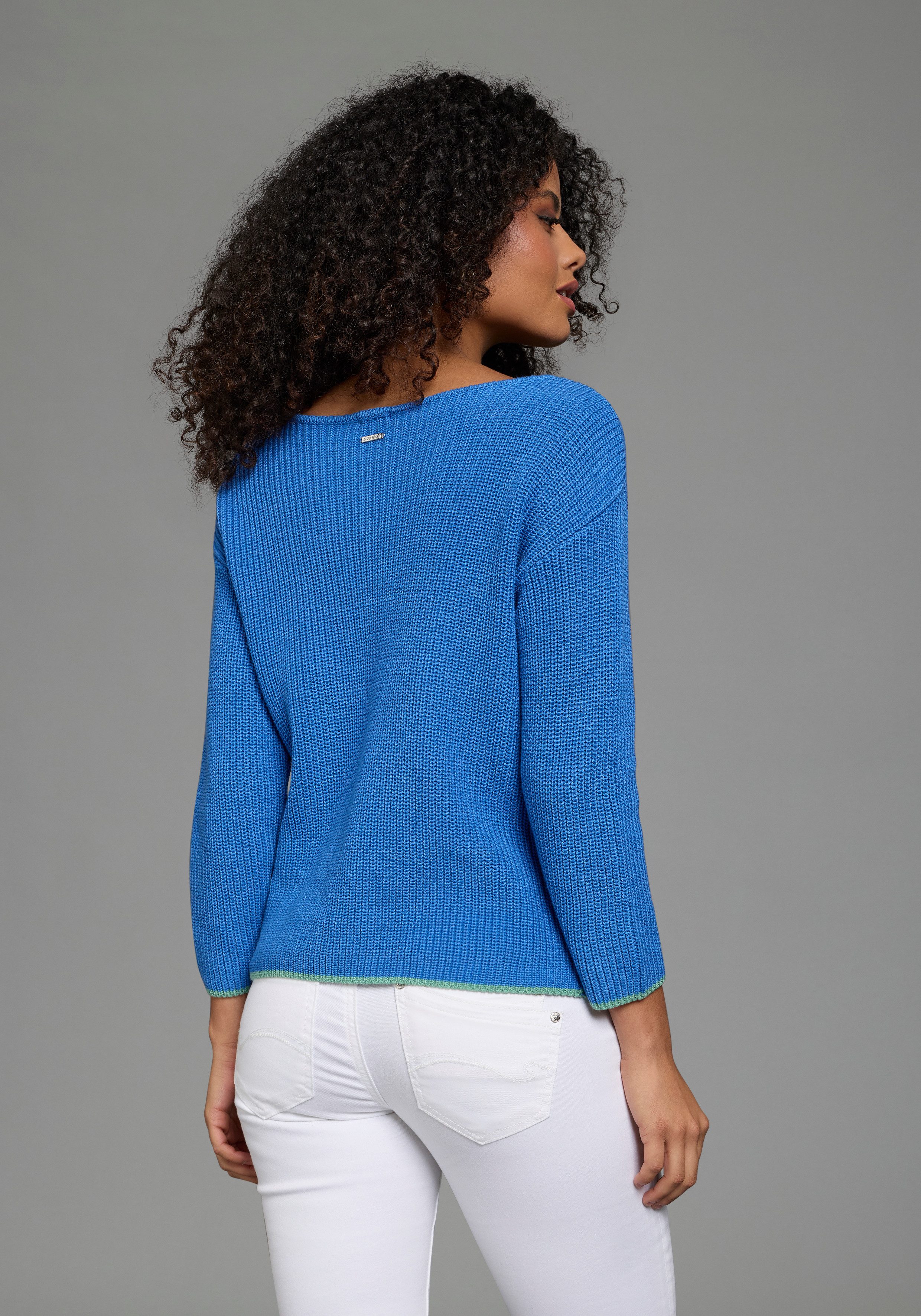 Laura Scott Strickpullover Übergangsstrick mit Streifendetails und 3/4 Ärmeln