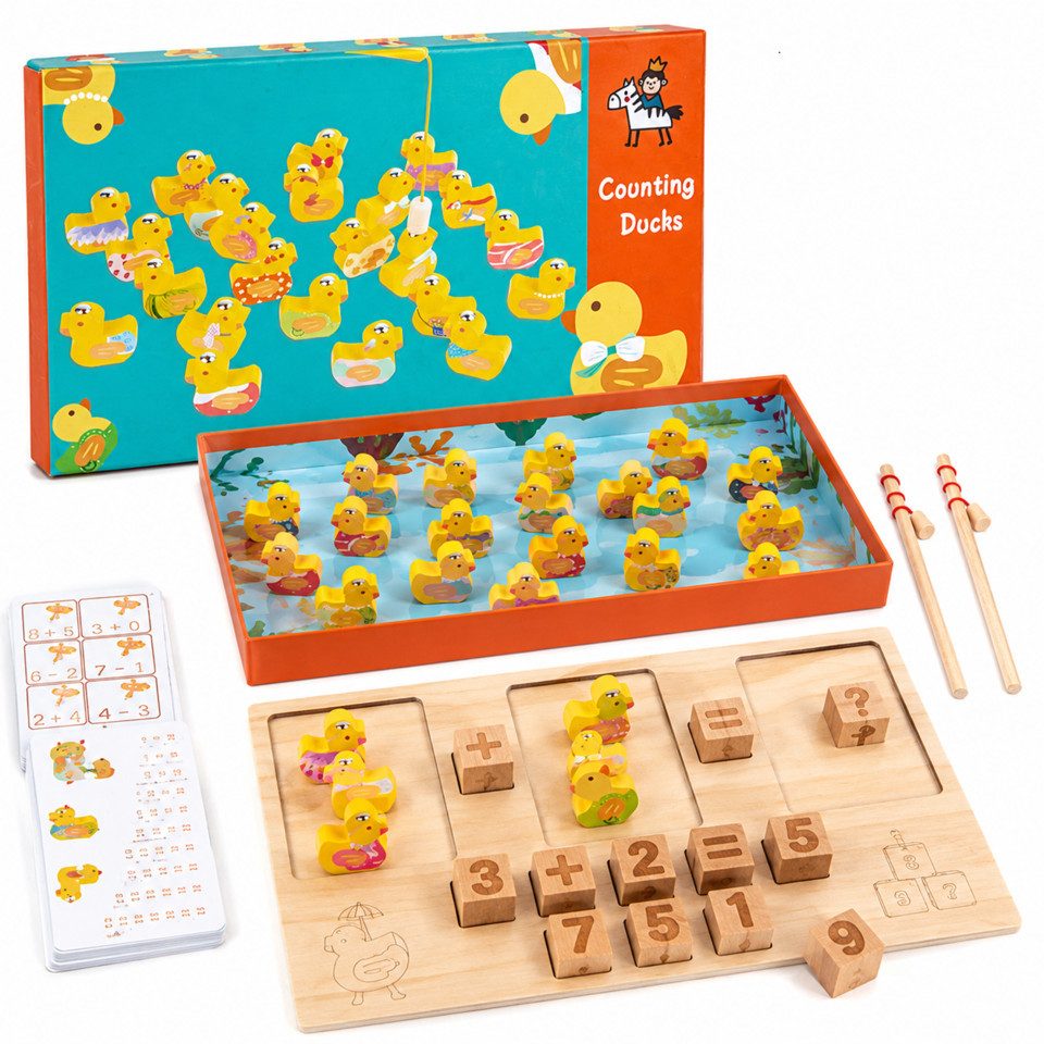 White Fox Studio Lernspielzeug 4-in-1 Lernspiel ab 18 Monate – Angelspiel mit Enten (Grundrechenarten, Mathematik), Spielerisches Lernen der Mathematik, Hochwertiges Material, Lernspaß