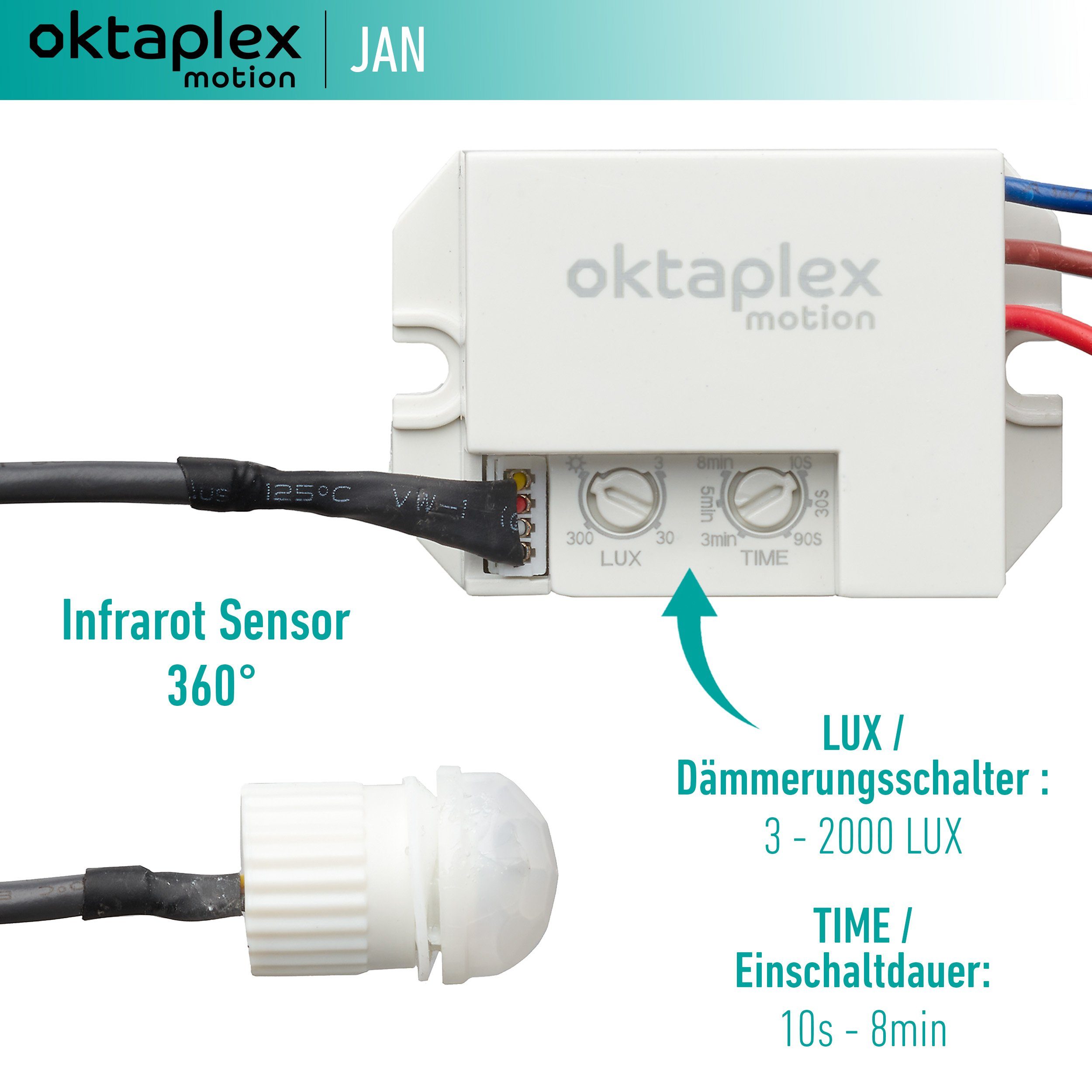 Oktaplex motion weiß Unterputz 8m Einbausensor IP20, Infrarot / Bewegungssensor 230V IP65 Mini 360° Jan Bewegungsmelder