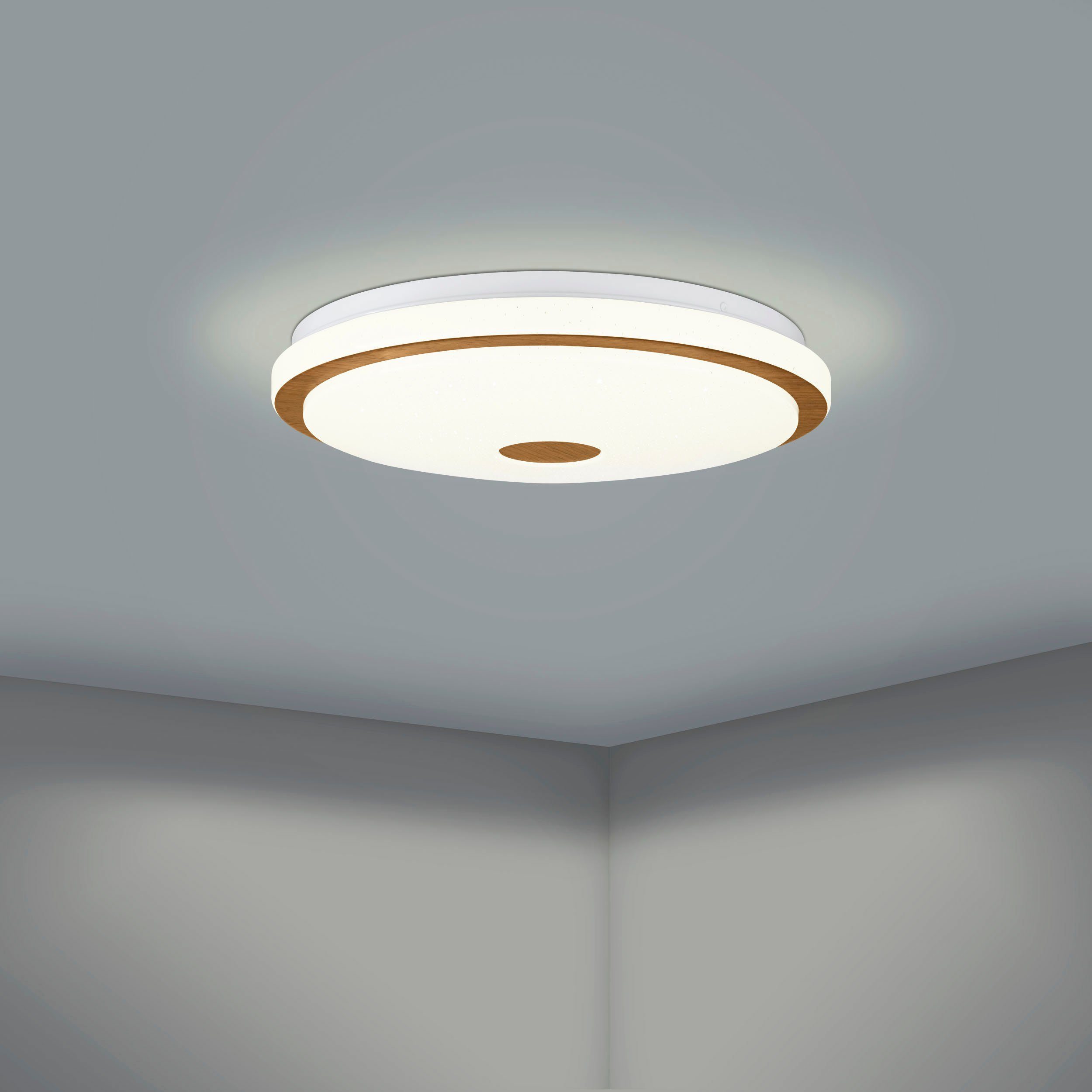 EGLO Deckenleuchte LANCIANO 1, LED fest integriert, Neutralweiß, Kaltweiß, Warmweiß, Deckenleuchte in weiß und braun aus Stahl, Holz - 35W