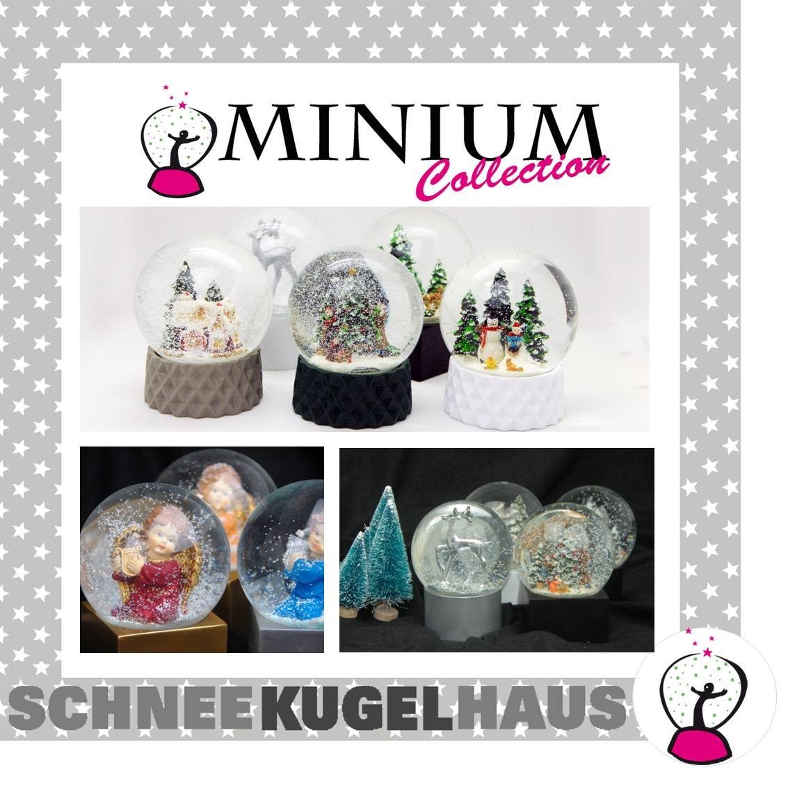 MINIUM-Collection Schneekugel Weihnachtsspaziergang Kirche grün kubisch Sockel 100mm