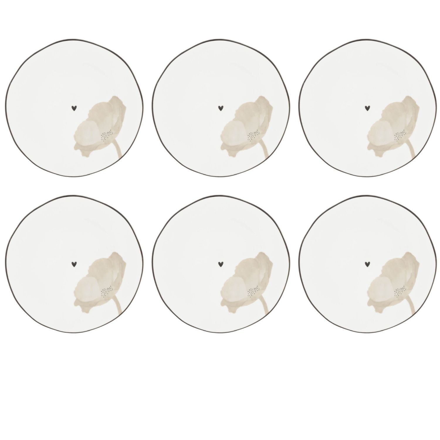 Bastion Collections Kuchenteller Beige Titan, Spülmaschinengeeignet, Weiß, Blume, ⌀ 13cm, Weiß, Blume, H: 1.5cm