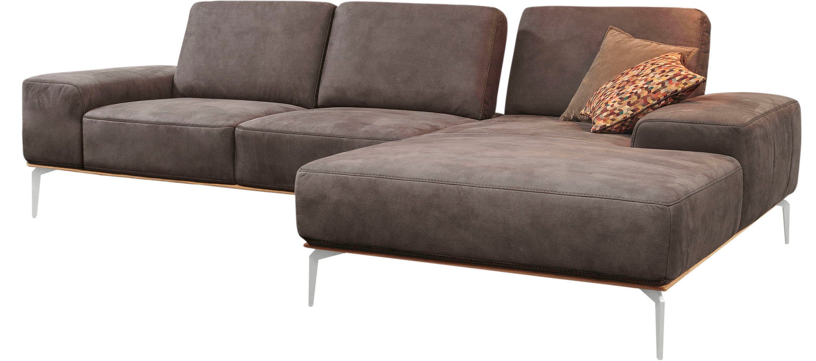 W.SCHILLIG Ecksofa run, Designsofa, bequem, L-Form, mit elegantem Holzsockel, Füße in Chrom glänzend, Breite 299 cm