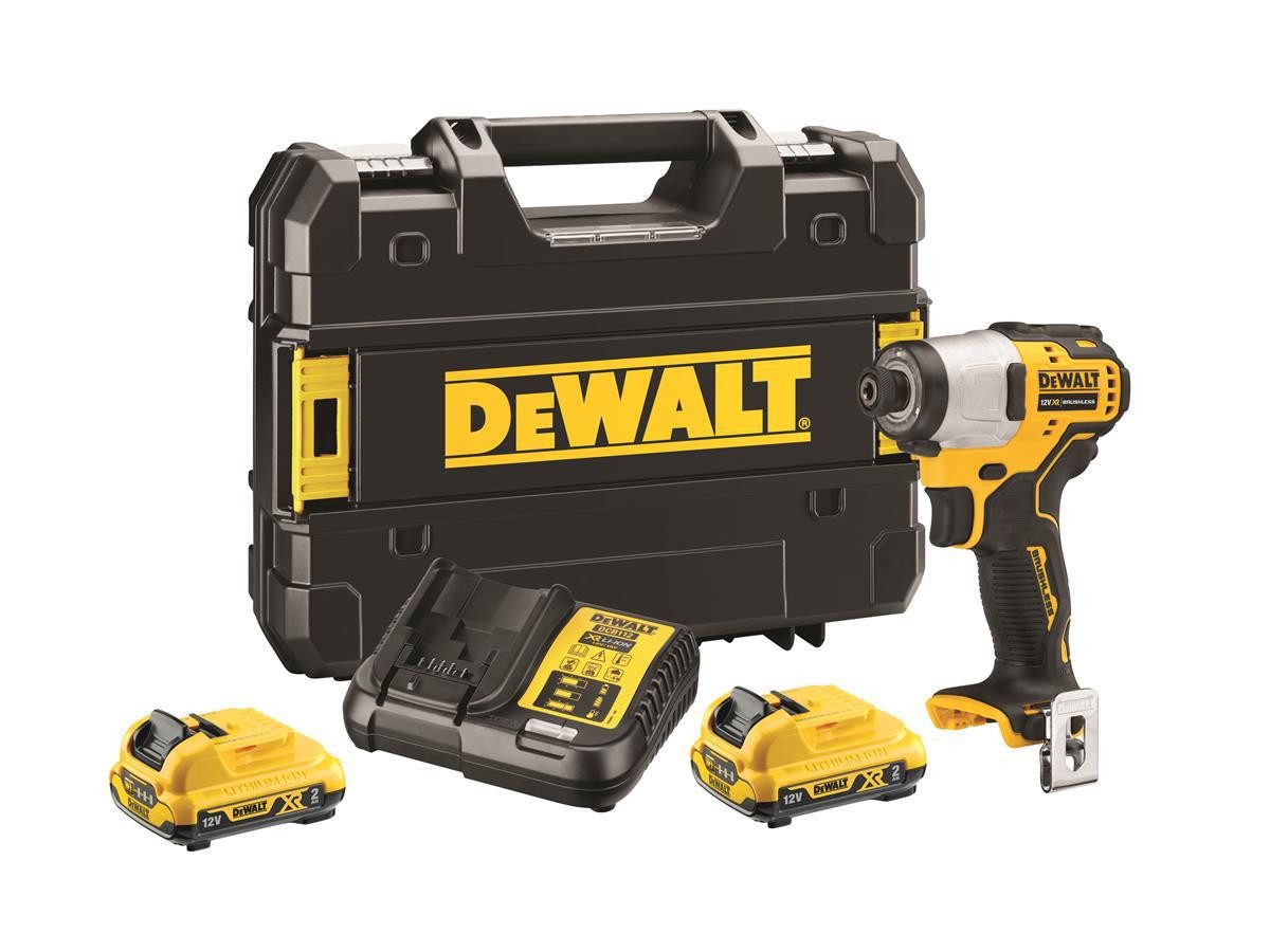 DeWalt Akku-Schlagbohrschrauber (1/4), 2Ah, 12 V, (Akku-Schlagschrauber-Set mit 2 Akkus, Ladegerät und TSTAK-Koffer)