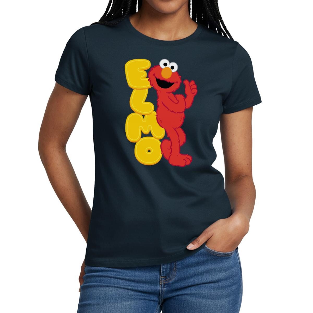 Spreadshirt T-Shirt Sesamstraße Elmo Mit Schriftzug Frauen T-Shirt (1-tlg)