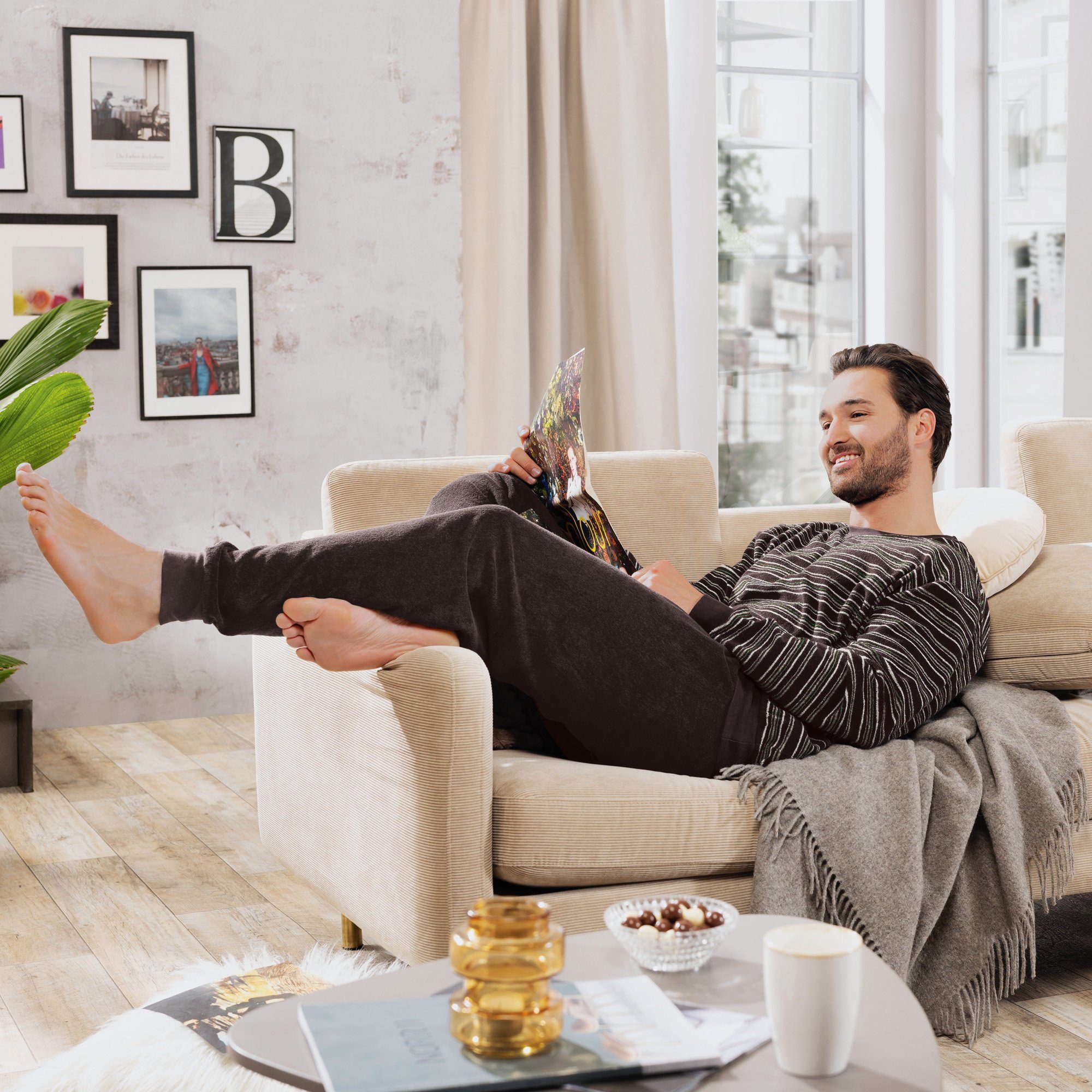 Erwin Müller Pyjama Herren-Schlafanzug Frottee Streifen