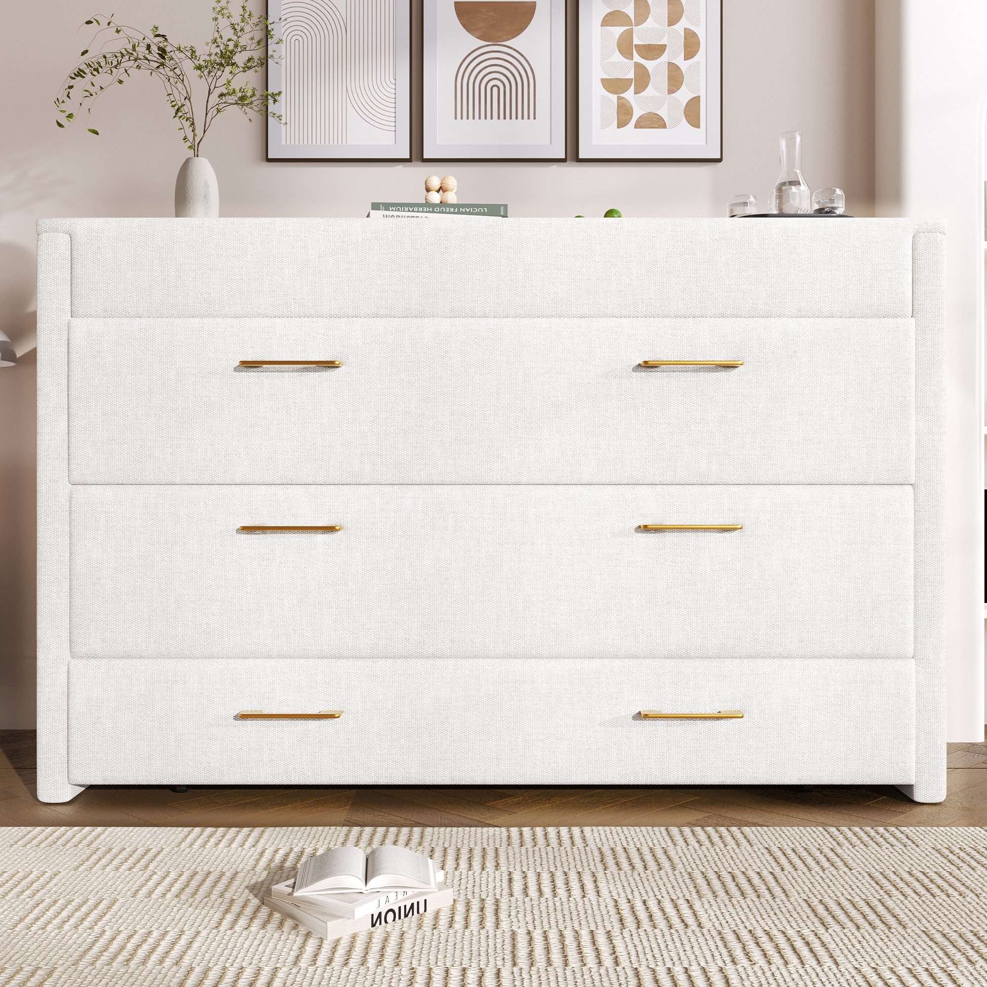 Odikalo Schrankbett Polsterbett Einzelbett 140x200 mit Schublade und USB (Mit einer Schublade,Mobiles Schrankbett mit Ablagefach am Bett, mit USB- und Typ-C-Anschlüssen, Umbaubares Plattformbett, Ohne Matratze,Leinen, Beige)