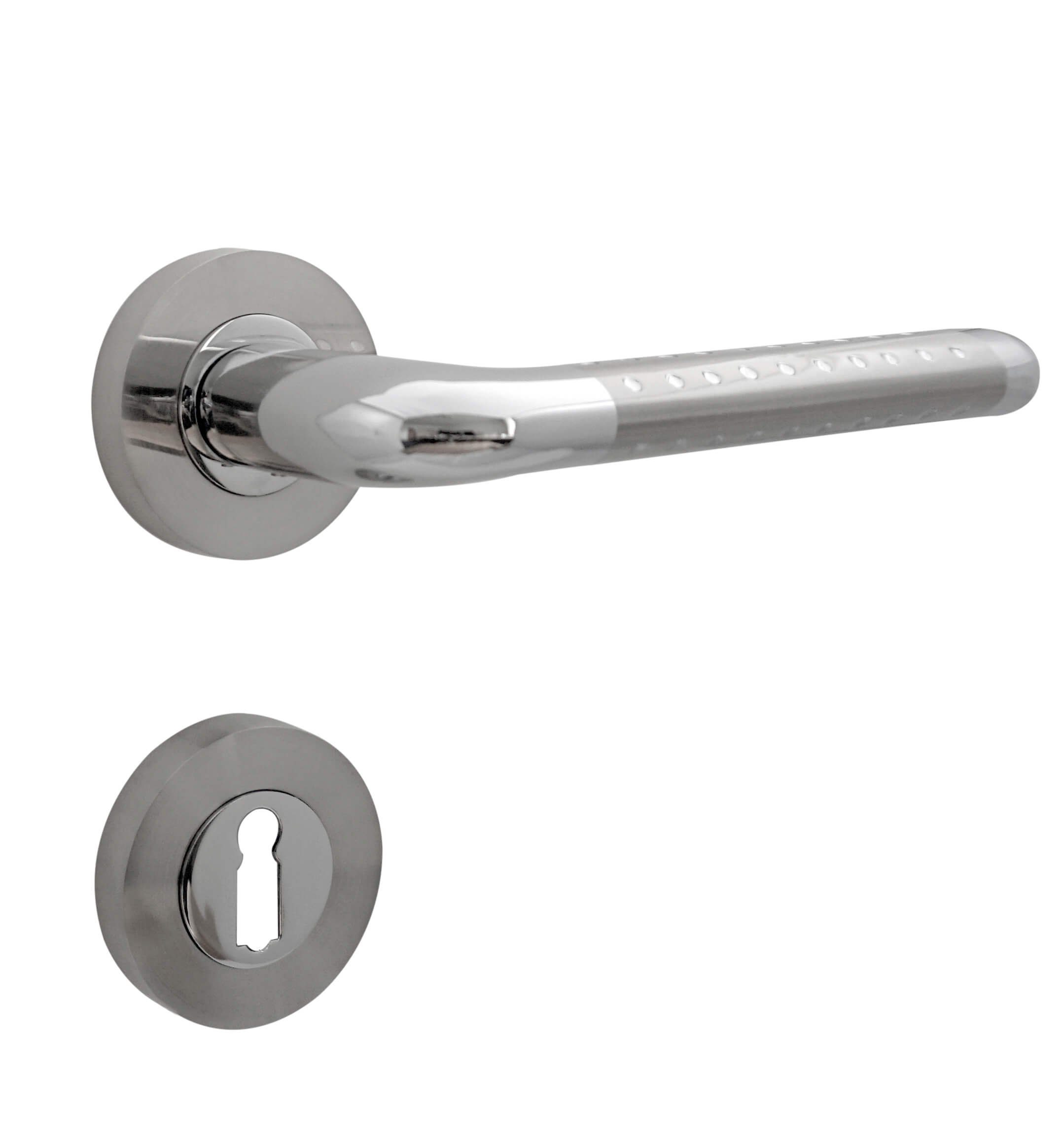 WIR elektronik Drückergarnitur Darinka, flaches breiteres Griffbrett, Chrom/Nickel matt, Zamak, Drücker außen, Türklinken, Komplett-Set, Verdeckte Verschraubung, Drücker mit Rückholfeder, Buntbart