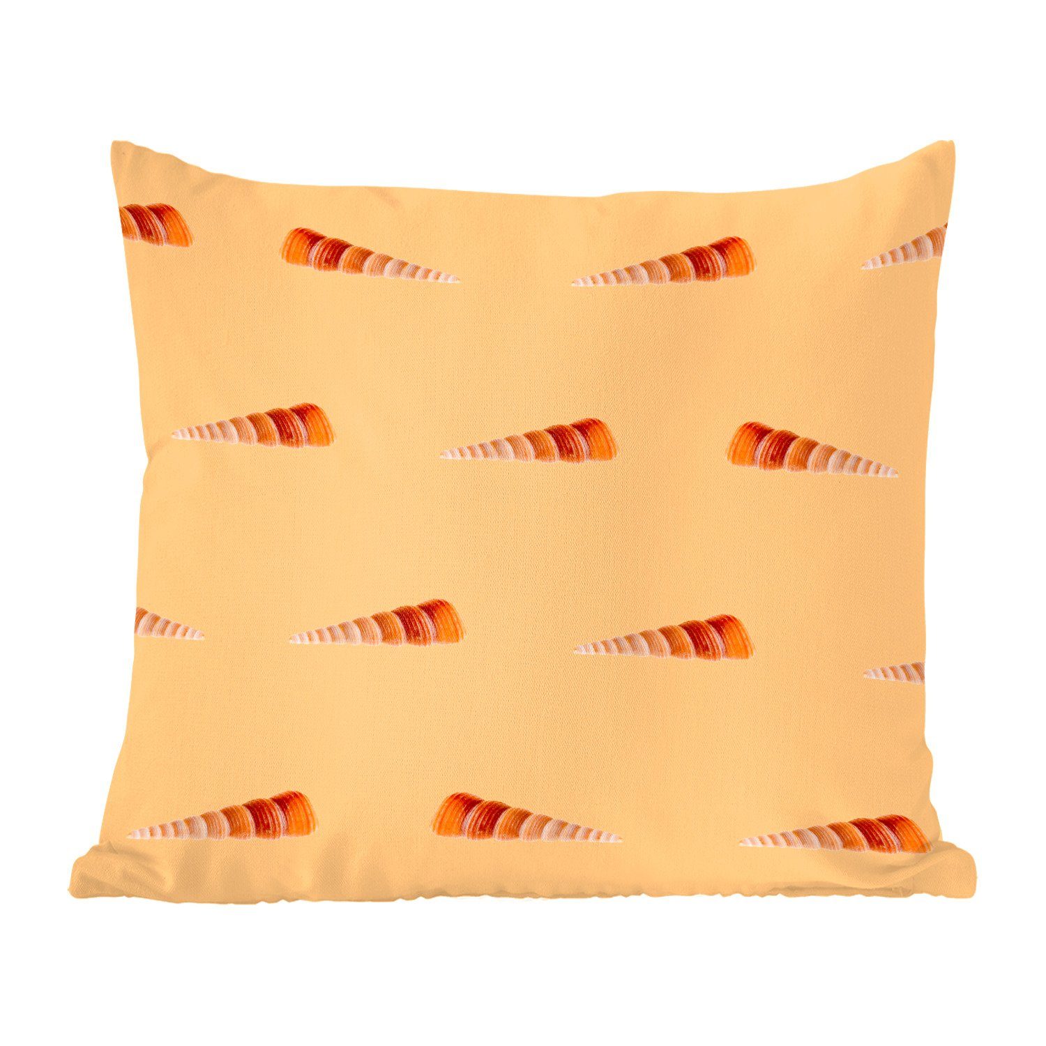 MuchoWow Dekokissen Muscheln - Muster mit Zierkissen Deko, Schlafzimmer, Sofakissen - Orange, für Wohzimmer, Füllung