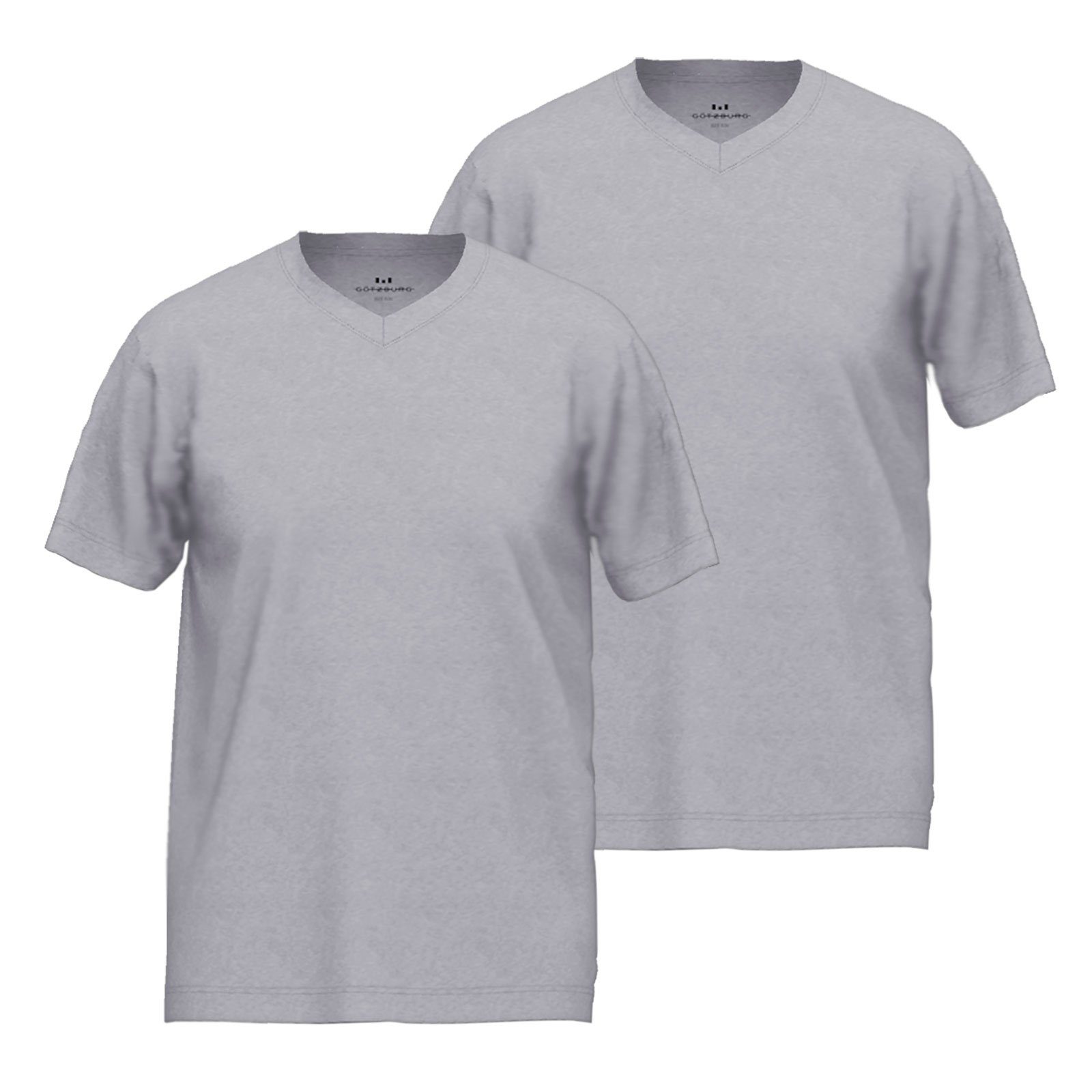 GÖTZBURG Unterziehshirt V-Neck T-Shirt (2-St) ohne Seitennaht 2er Pack V-NECK grau-mittel-melange